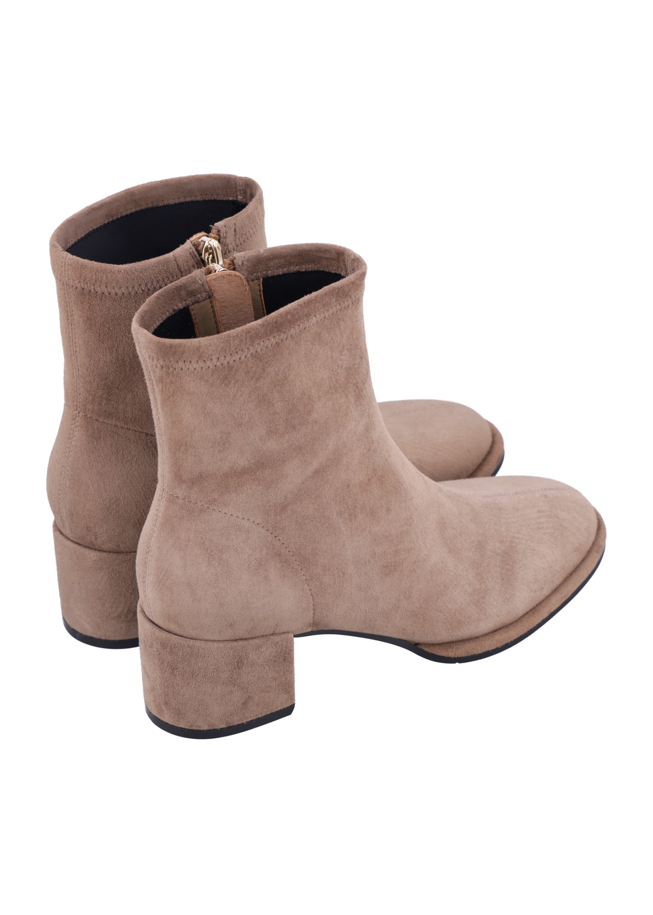 Women's suede ankle boots in cool beige color BUTYD-1341-1K(Z26), product view from the back on a white background.