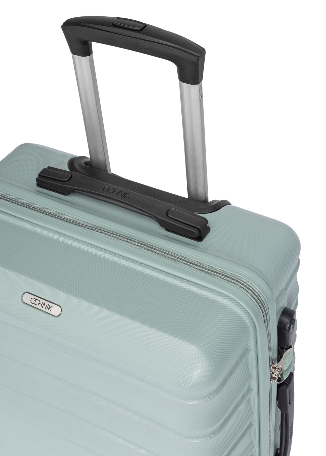 Small suitcase on wheels WALAB-0081-8F-19(W26), view of the product handle on a white background.
