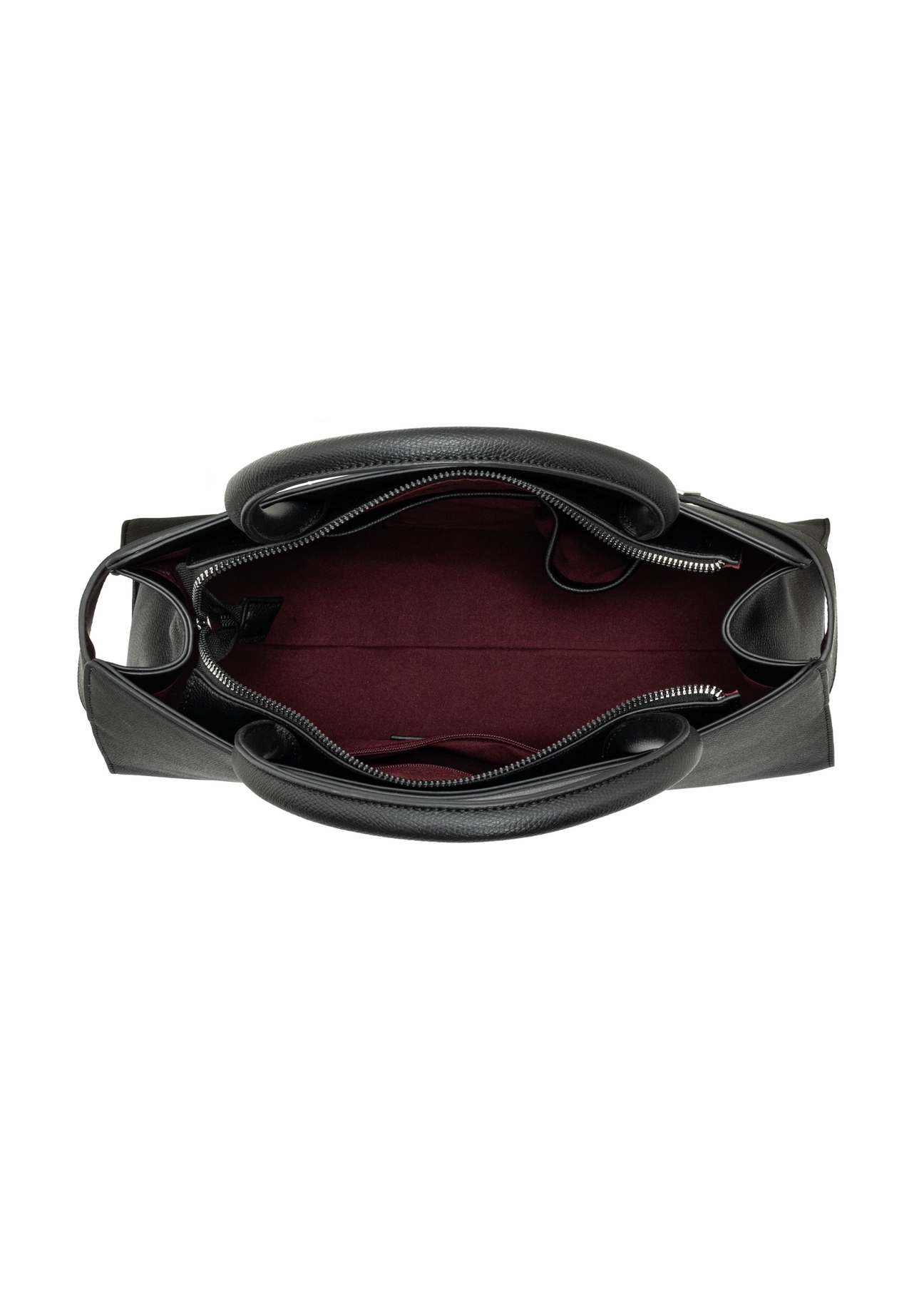 Elegant black women's handbag with decorative clasps TOREC-1374-9I(Z26), product view inside on white background.