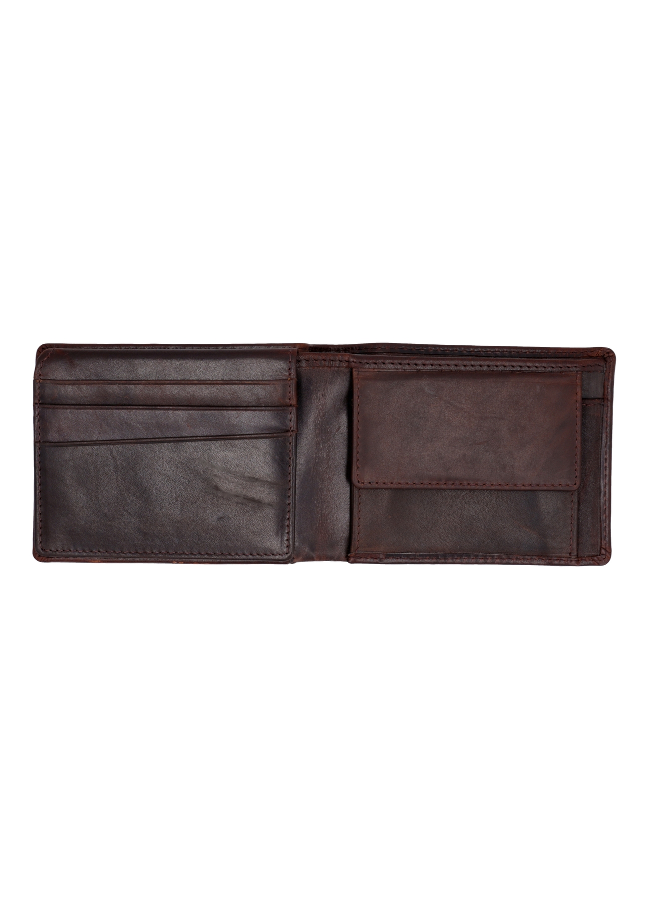 Brown leather men's wallet PORMS-0727-1I(Z26), interior view on a white background.