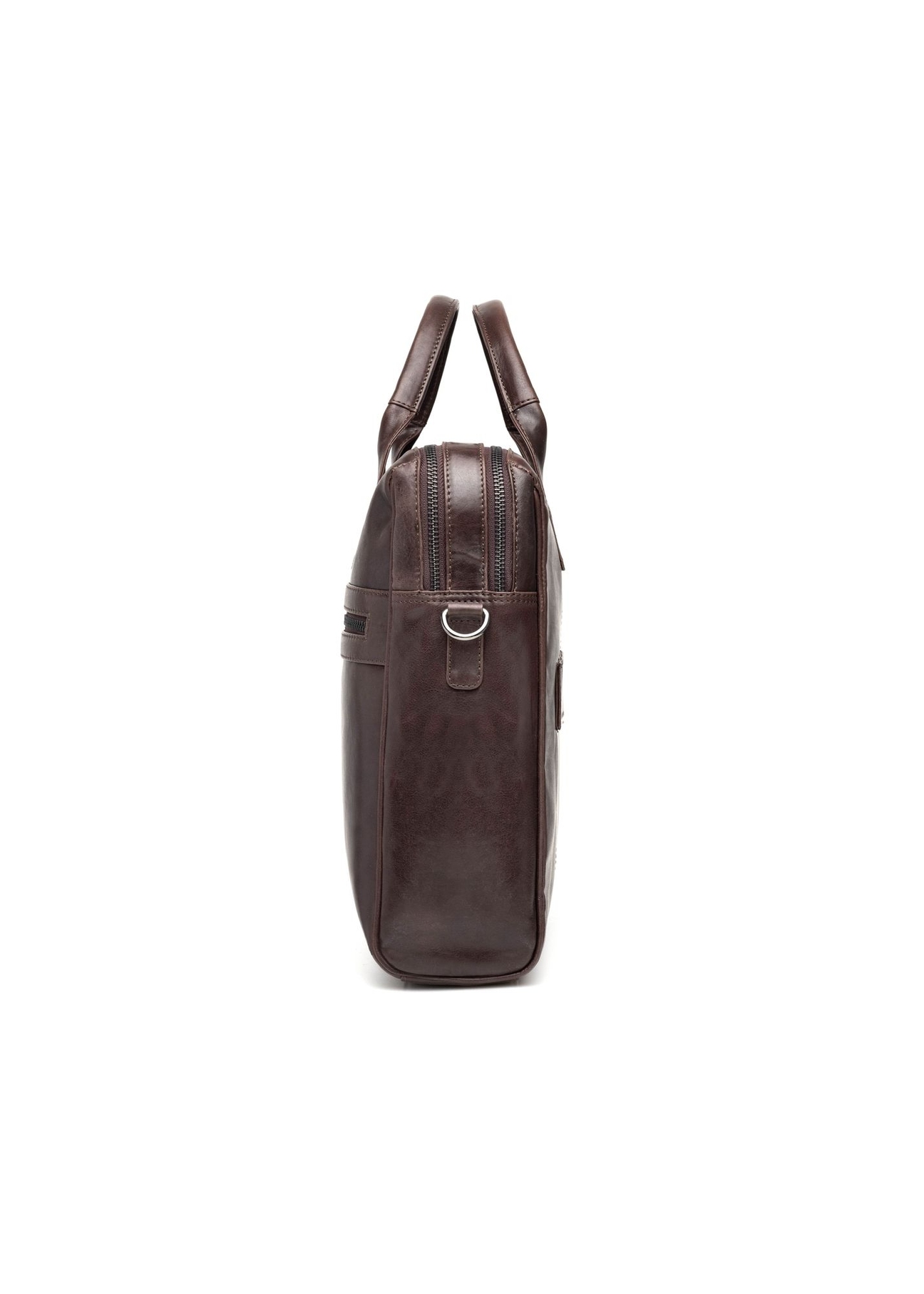 Brown leather men's bag TORMS-0460-1H(Z26), product view from the side on a white background.