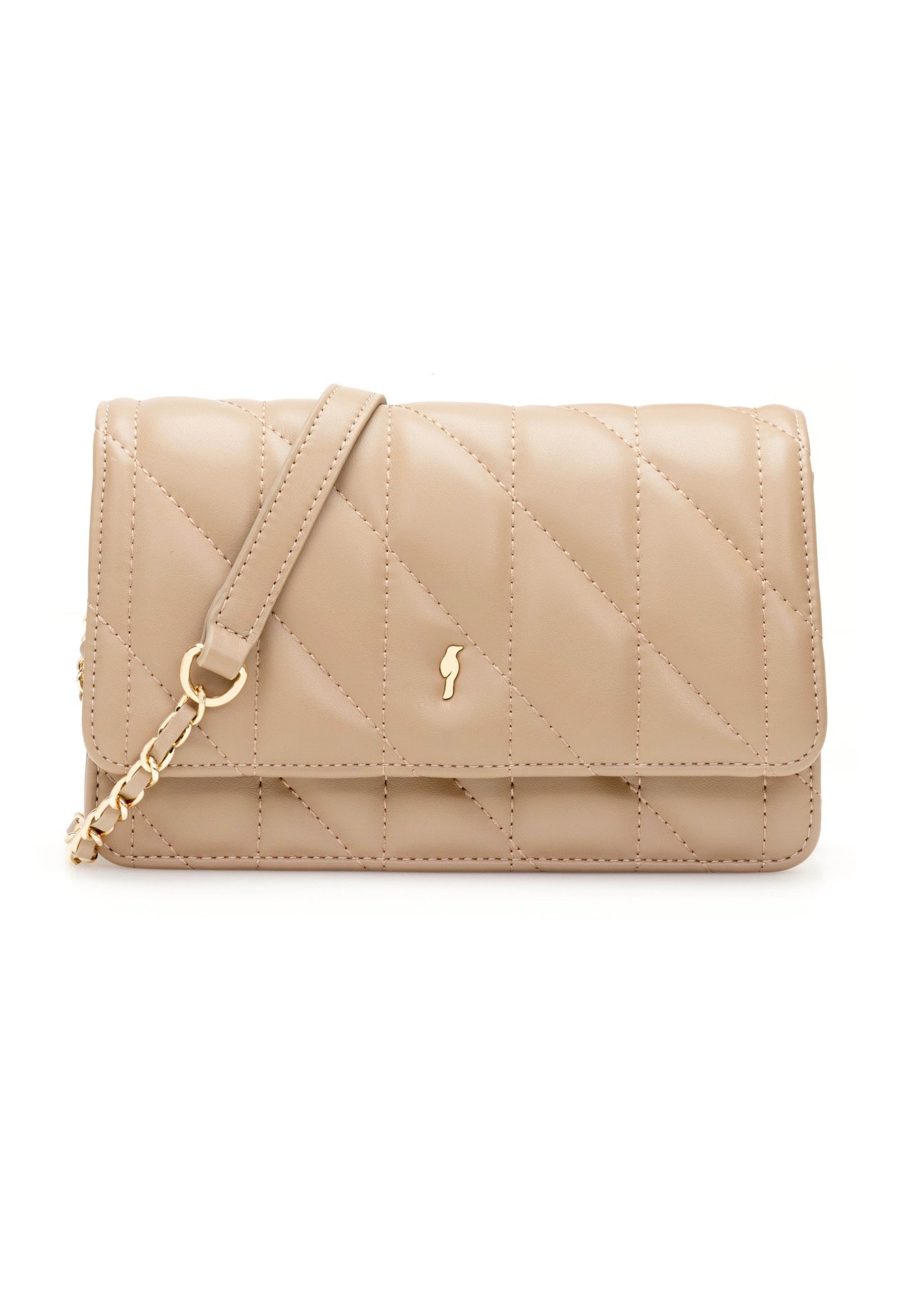 Small quilted women's handbag in beige color TOREC-1150-1D(W26), product view from the front on a white background.