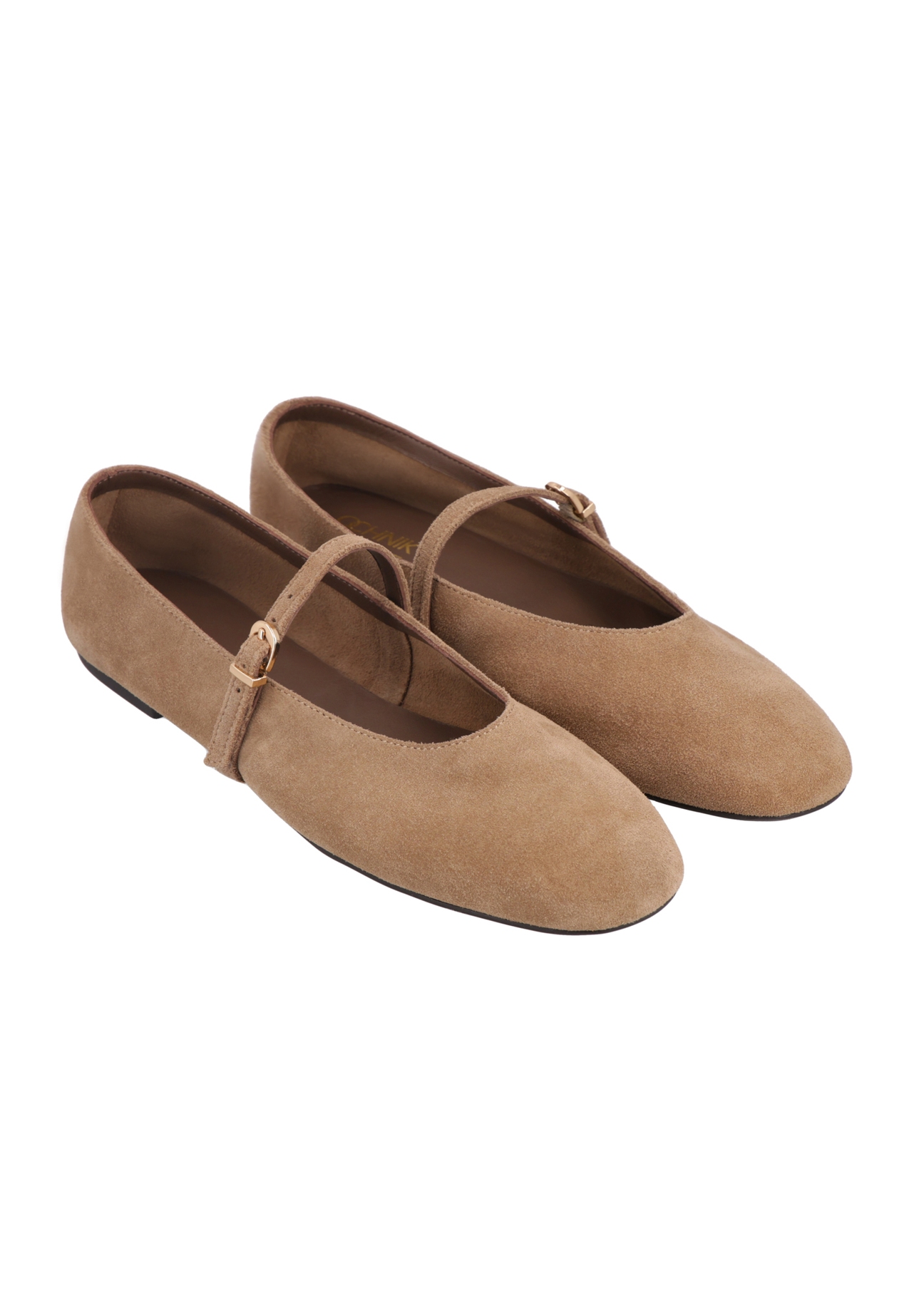 Women's cool beige suede ballet flats BUTYD-1309-1K(Z26), angled product view on a white background.