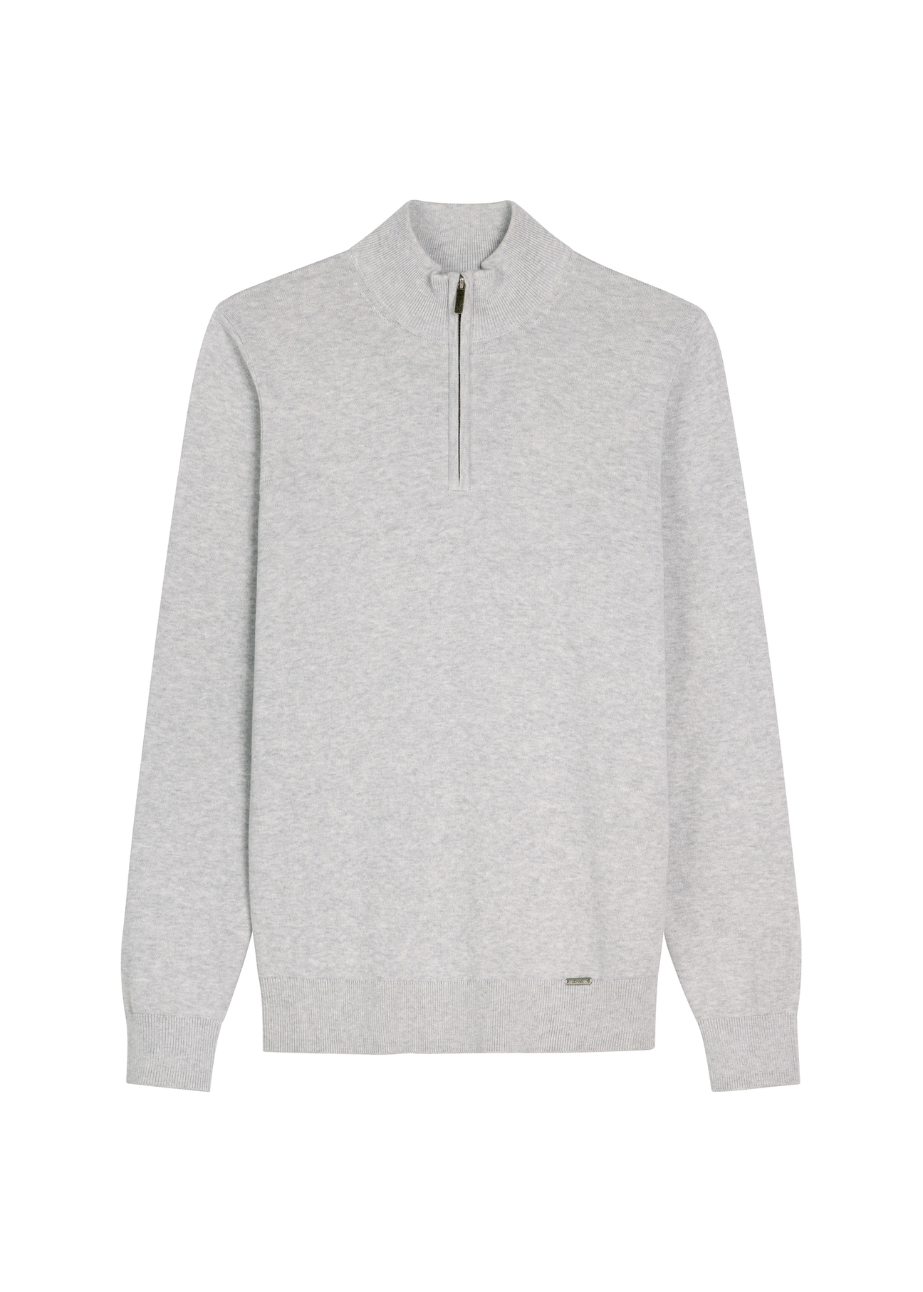 Light gray men's sweater with stand-up collar SWEMT-0189-9A(W26), product view from the front on a white background.