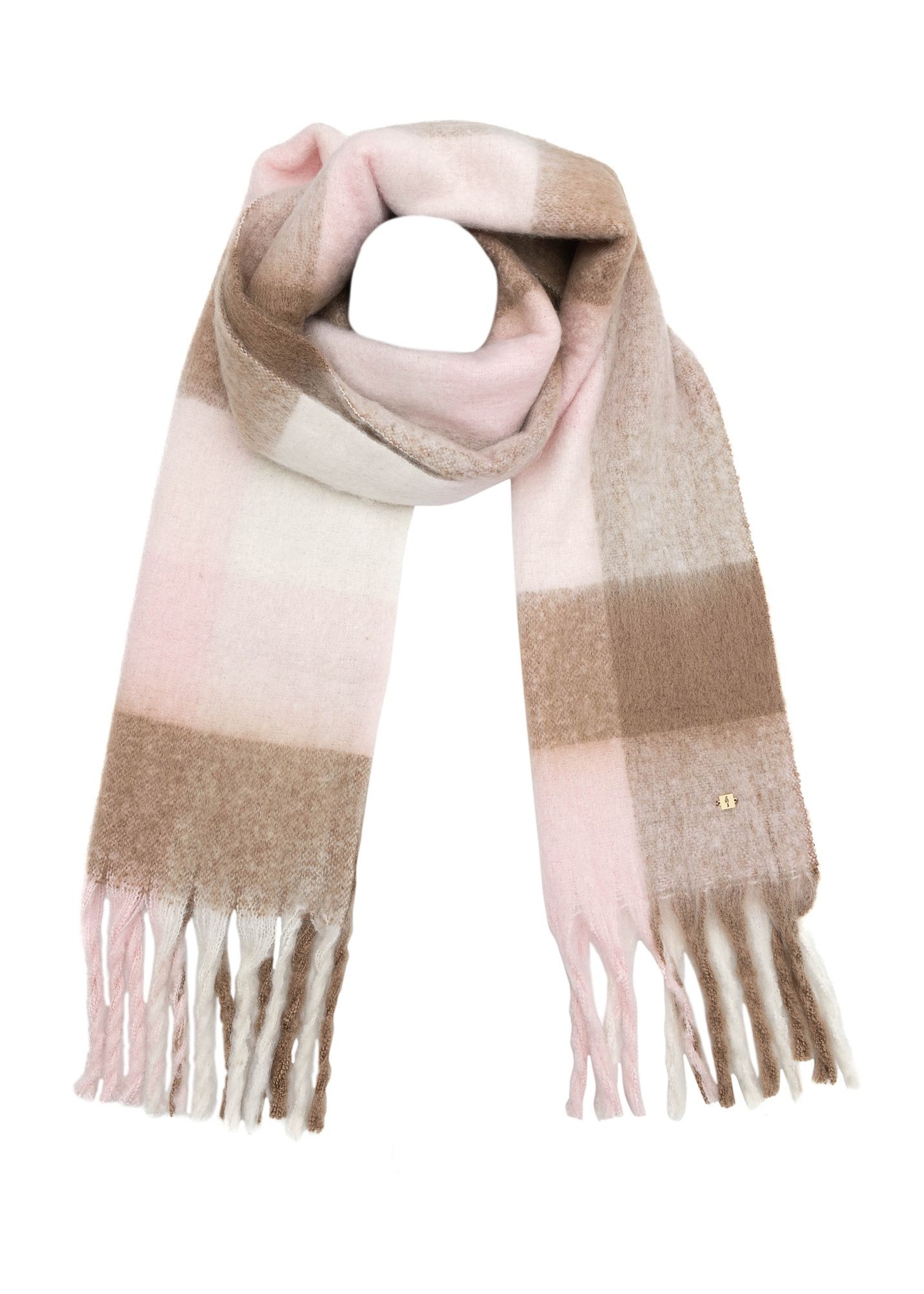 Large women's checkered scarf SZADT-0208-81(Z25), front product view on white background.