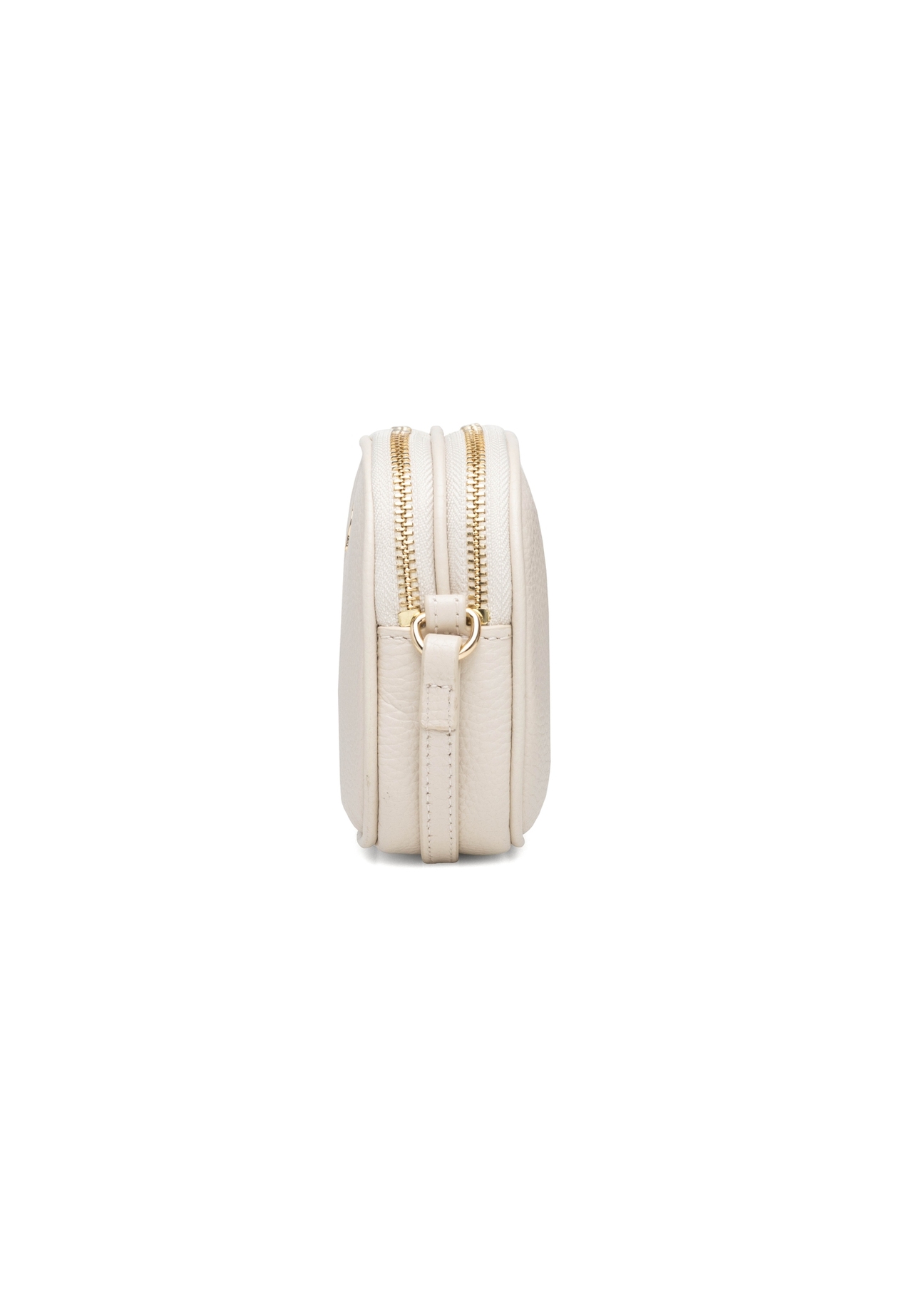 Small cream-colored leather women's handbag TORES-1152-0B(W26), product view from the side on a white background.