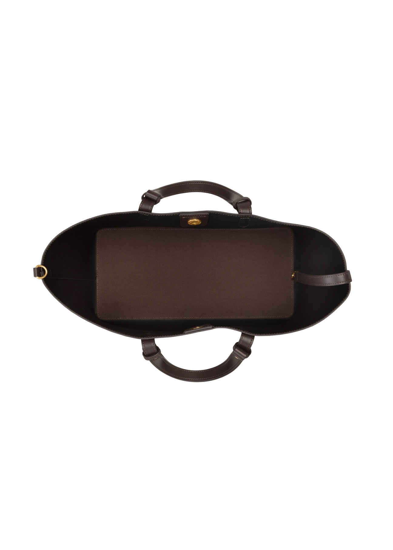 Brown women's shopper bag TOREC-1240-1H(W26), product view inside on white background.