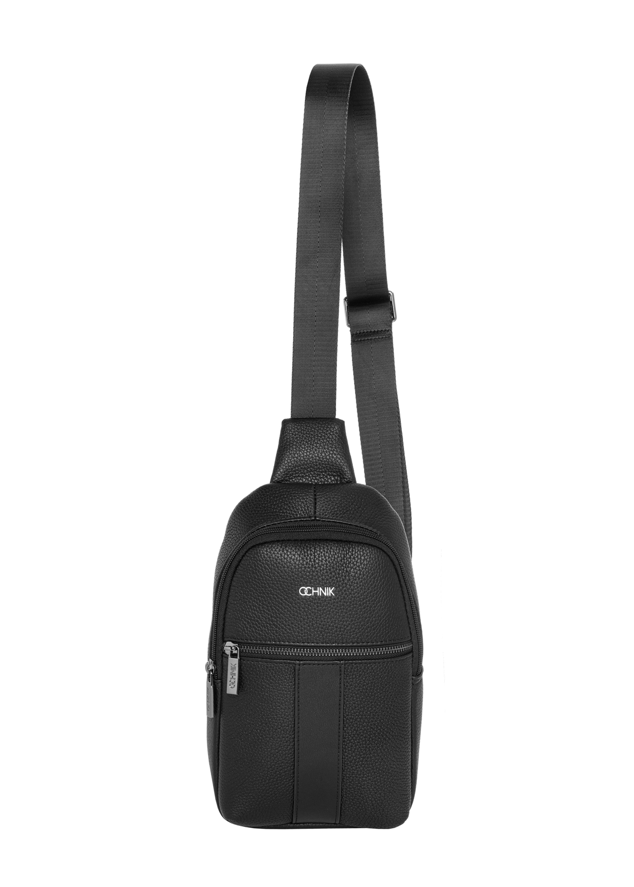 Black men's leather crossbody bag TORMS-0538-9I(Z26), front product view on white background.