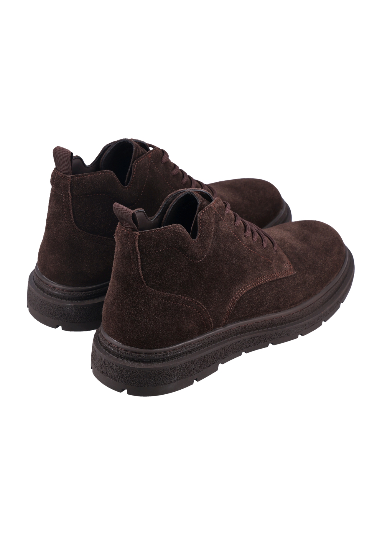 Dark brown suede men's ankle boots BUTYM-0577-1I(Z26), back view of the product on a white background.