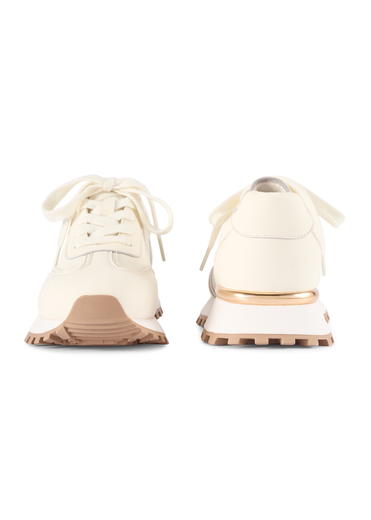 Women's cream leather sneakers BUTYD-1270-0B(W26), front and back product view on a white background.