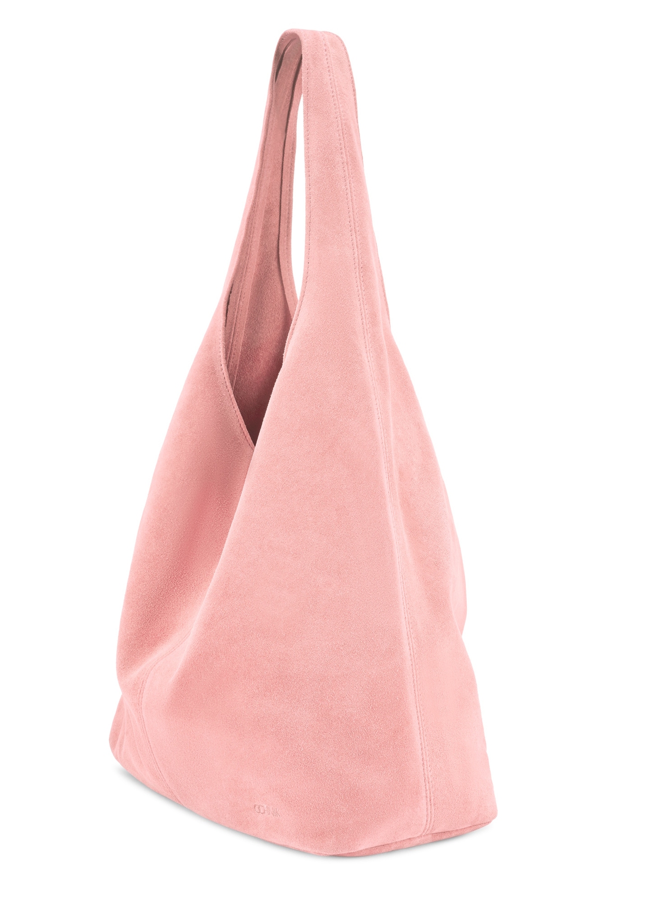 Pink suede women's shopper bag TORES-1177-5B(W26), diagonal product view on white background.