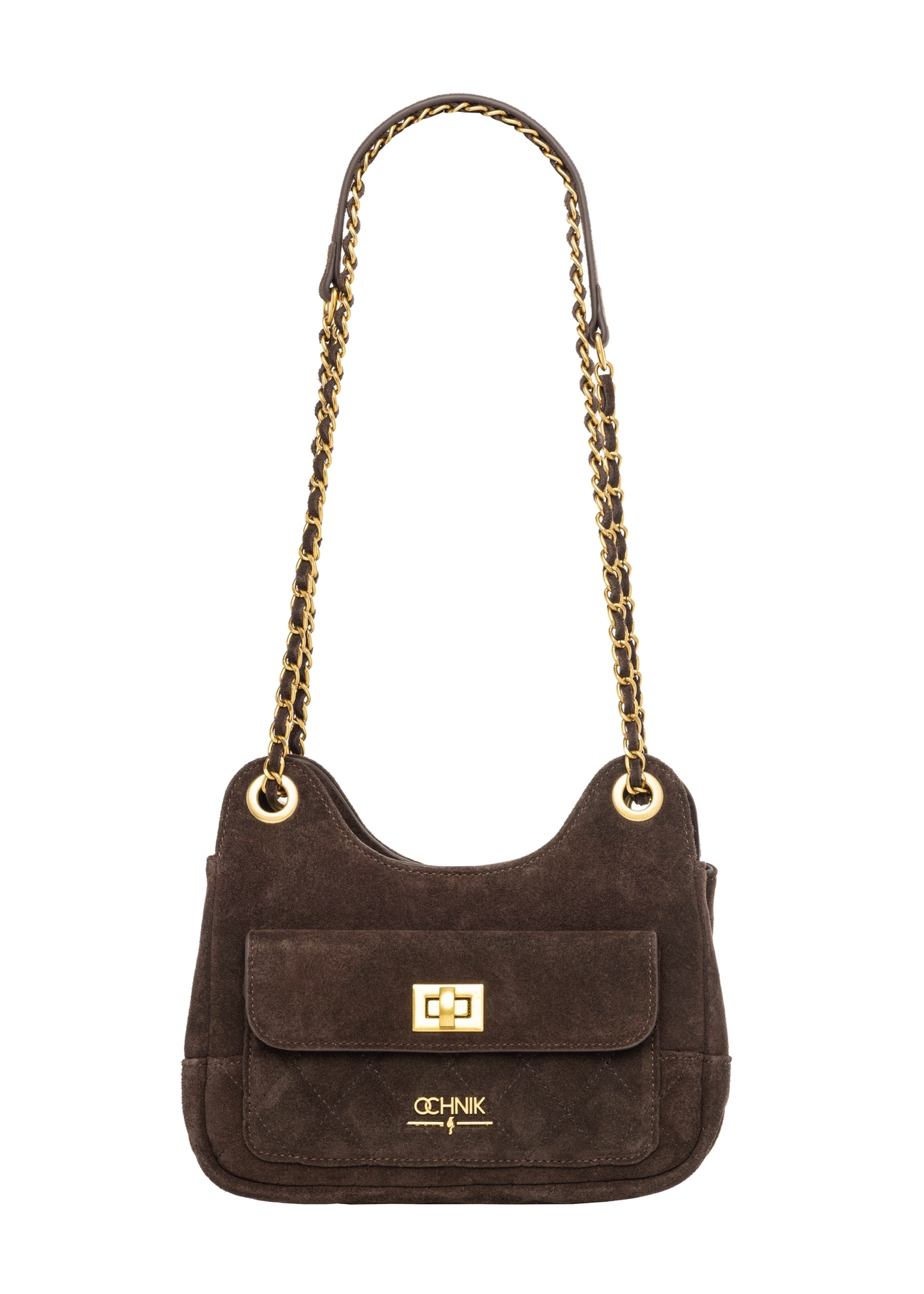 Brown suede small women's handbag TORES-1409-1I(Z26), product view from the front on a white background.