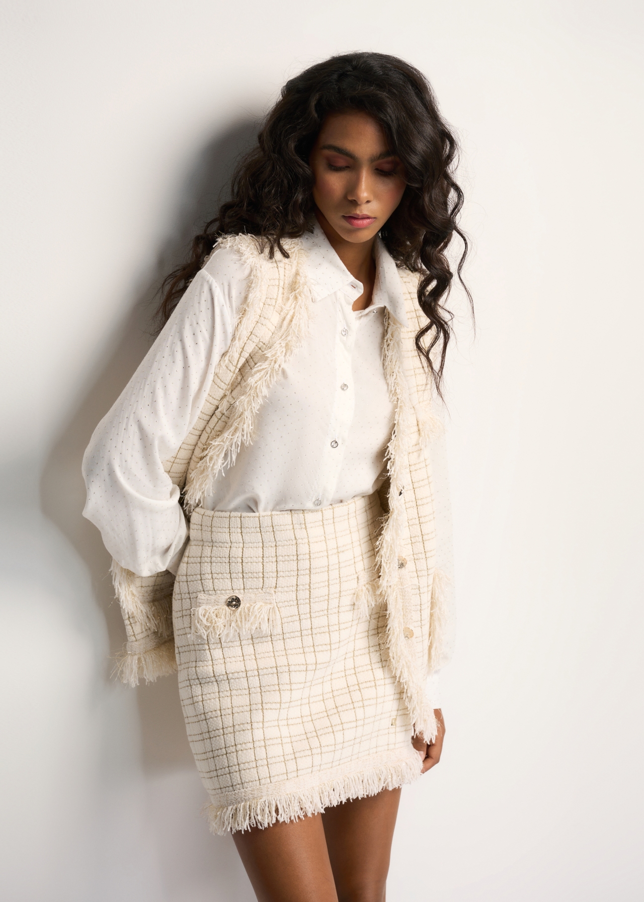 Women's cream check vest KAMDT-0022-12(Z22)-04