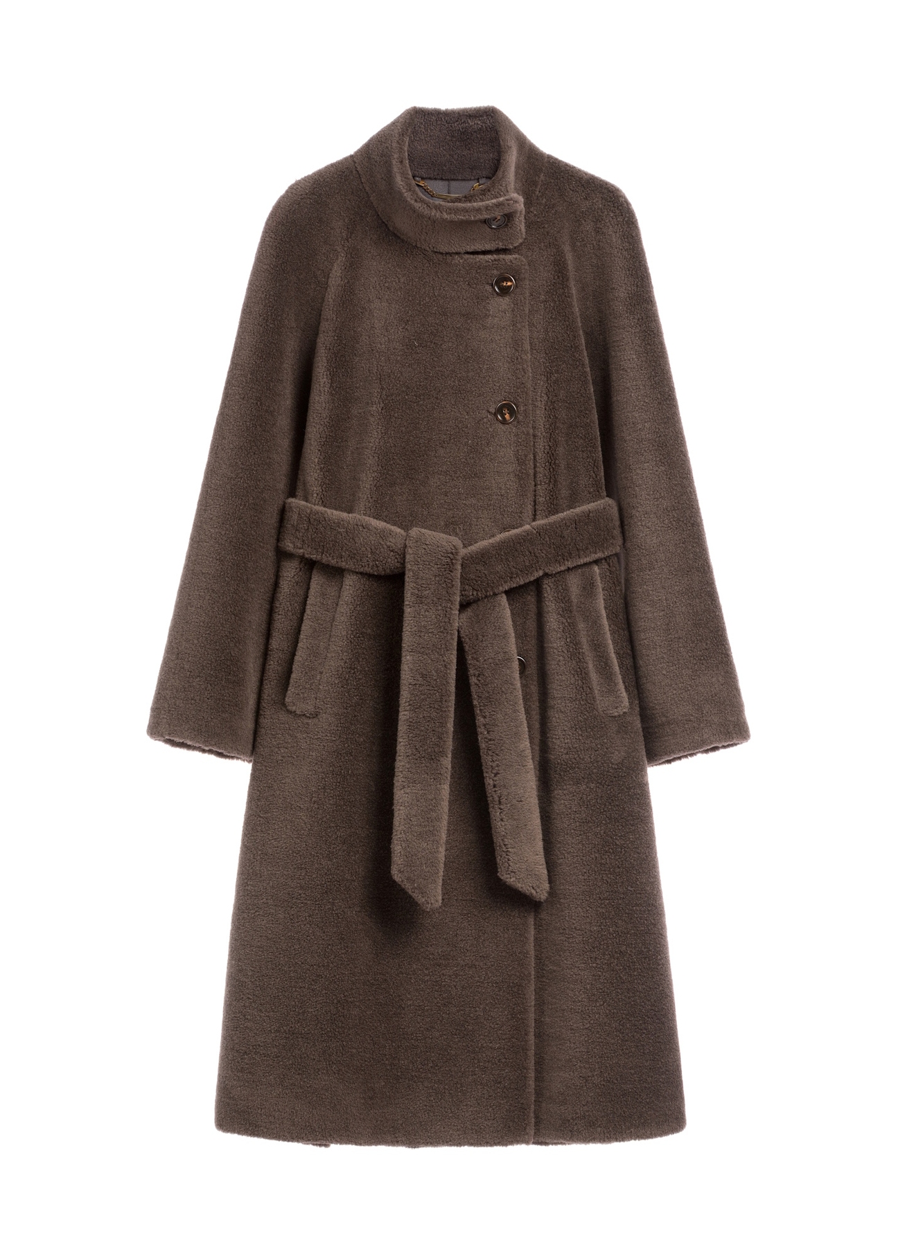 Brown women's wool fur coat FUTDW-0041-1I(Z26), front product view on white background.