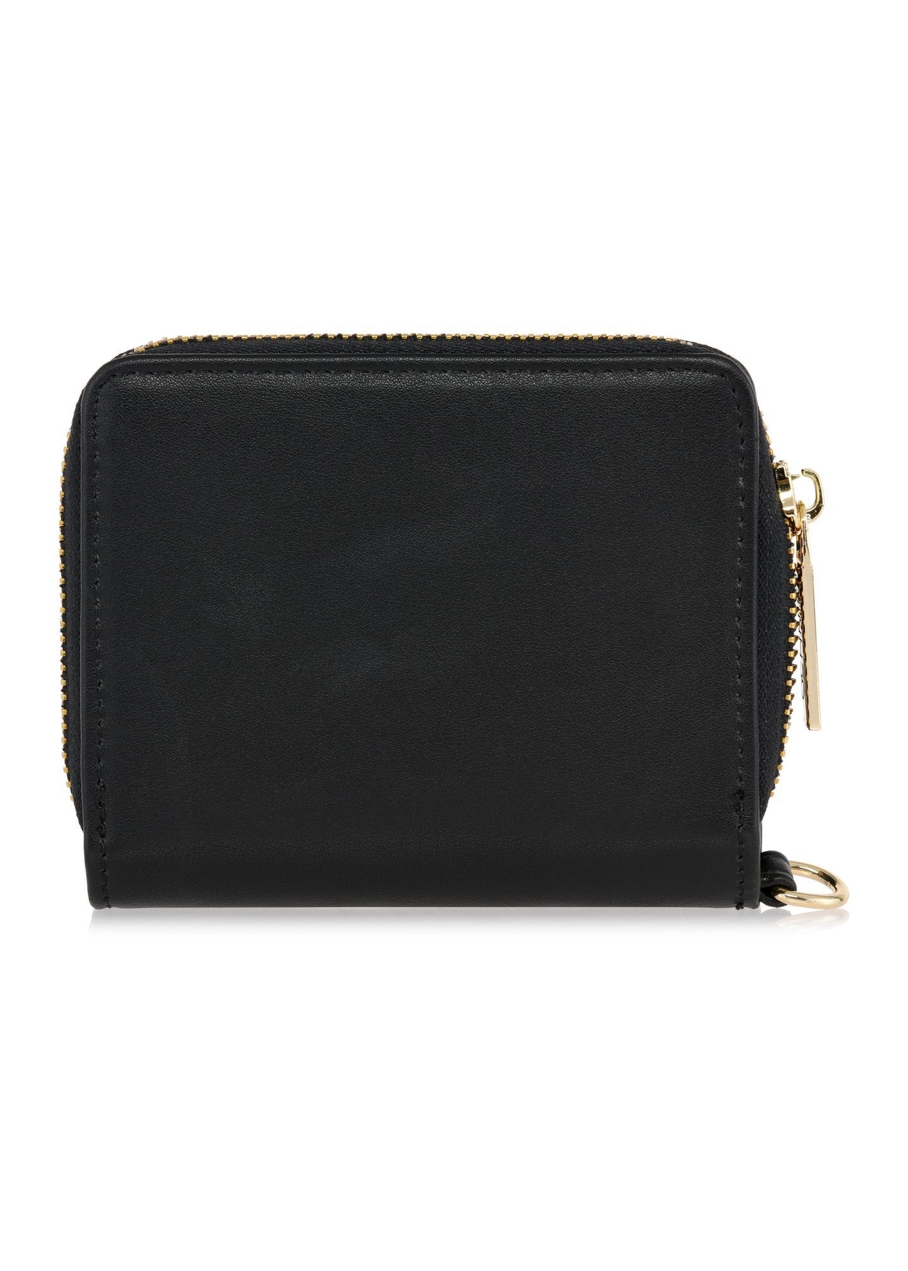 Small black women's wallet with handle POREC-0395A-99(Z25), back view of the product on a white background.