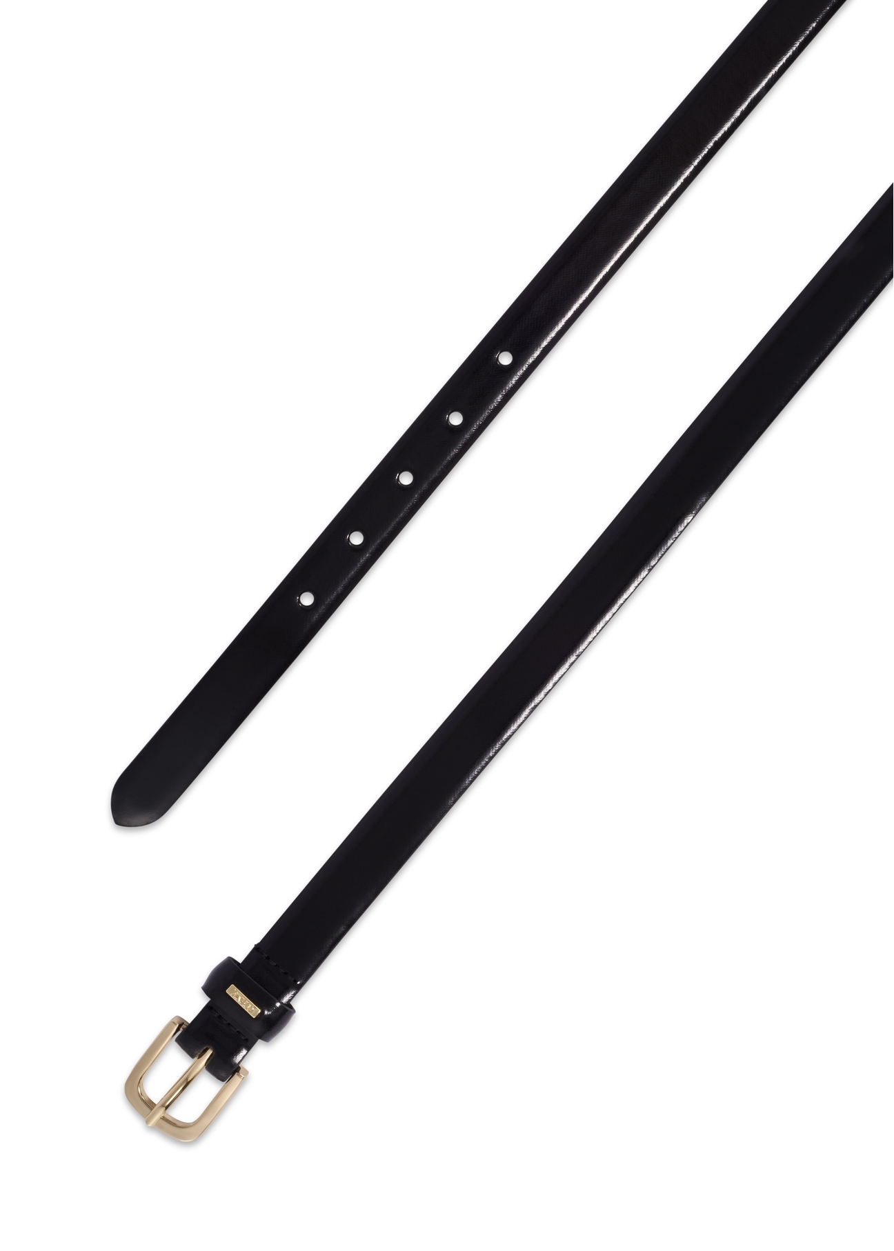 Black leather women's belt PASDS-0300-9F(Z26), product view from above on white background.