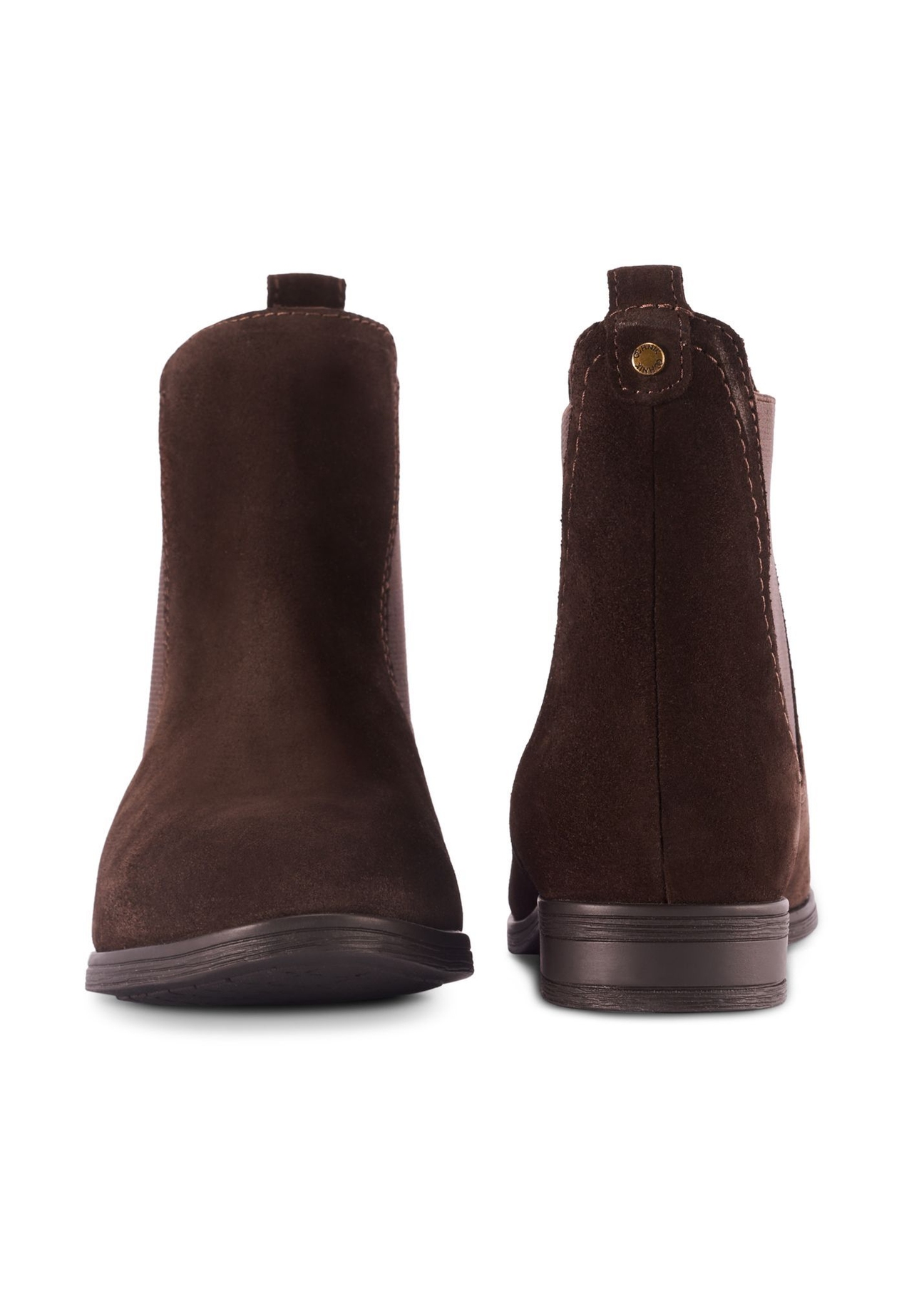 Women's brown suede ankle boots BUTYD-1009-1I(Z26) - front and back view of the product on a white background.