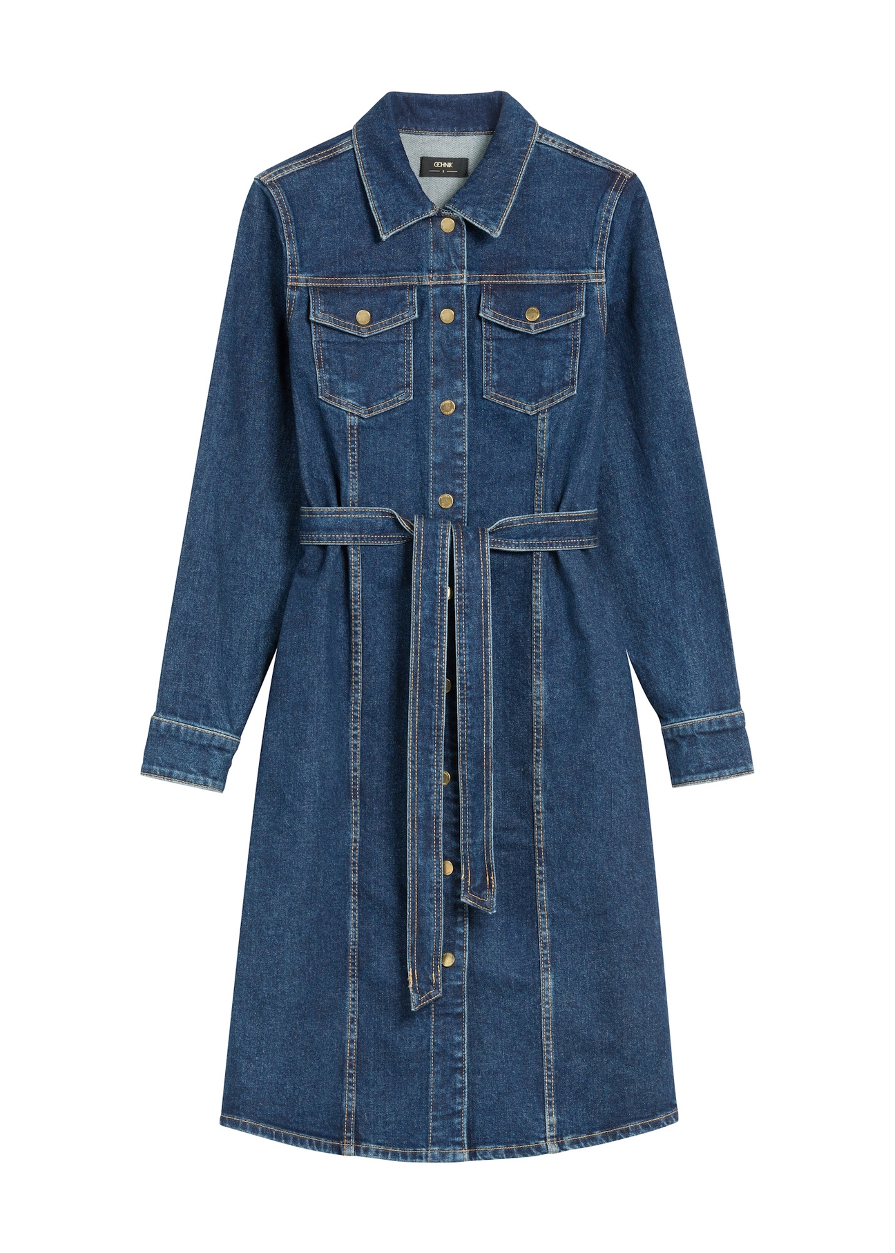 Denim shirt dress SUKDT-0240-68(Z25), front product view on white background.