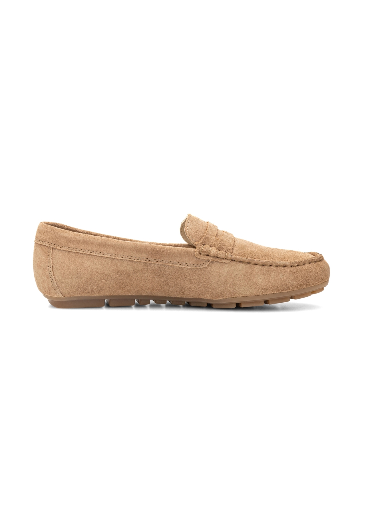 Women's beige leather moccasins BUTYD-1262-1B(W26), side product view on a white background.