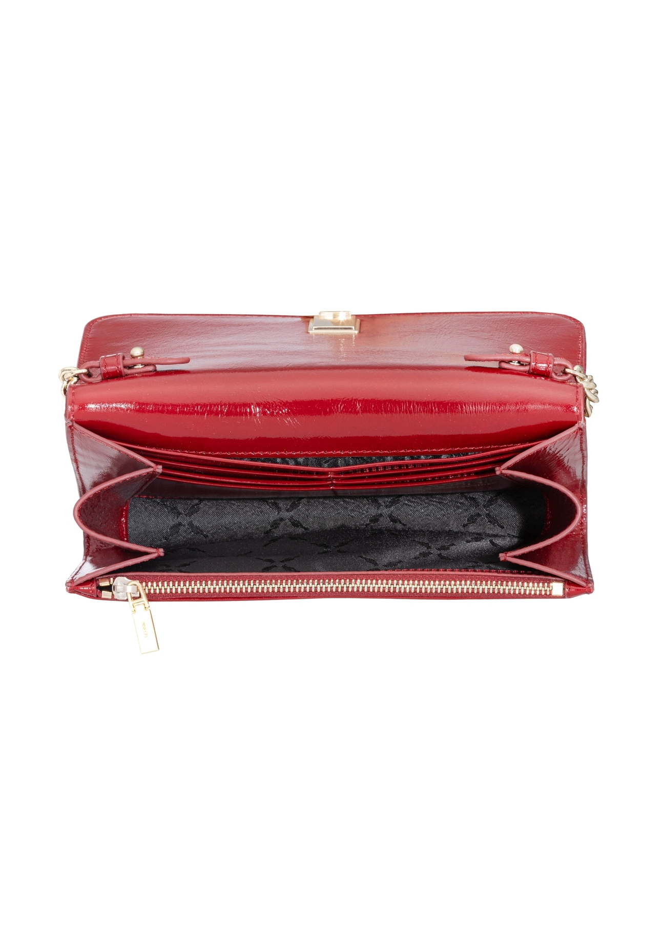 Red leather clutch bag TORES-1215-4B(W26), product view inside on white background.