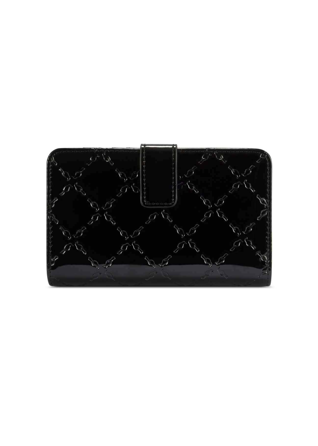 Black women's wallet with monogram POREC-0420-98(Z25) - product view from the back on a white background.