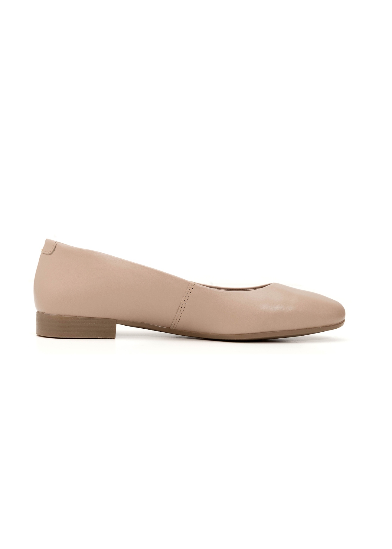 Women's dark beige leather ballet flats BUTYD-1049A-82(Z25), side product view on white background.