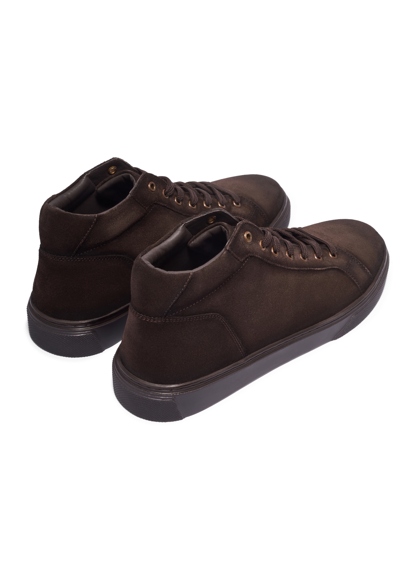 Dark brown suede men's shoes BUTYM-0582-1I(Z26), product view from the back on a white background.