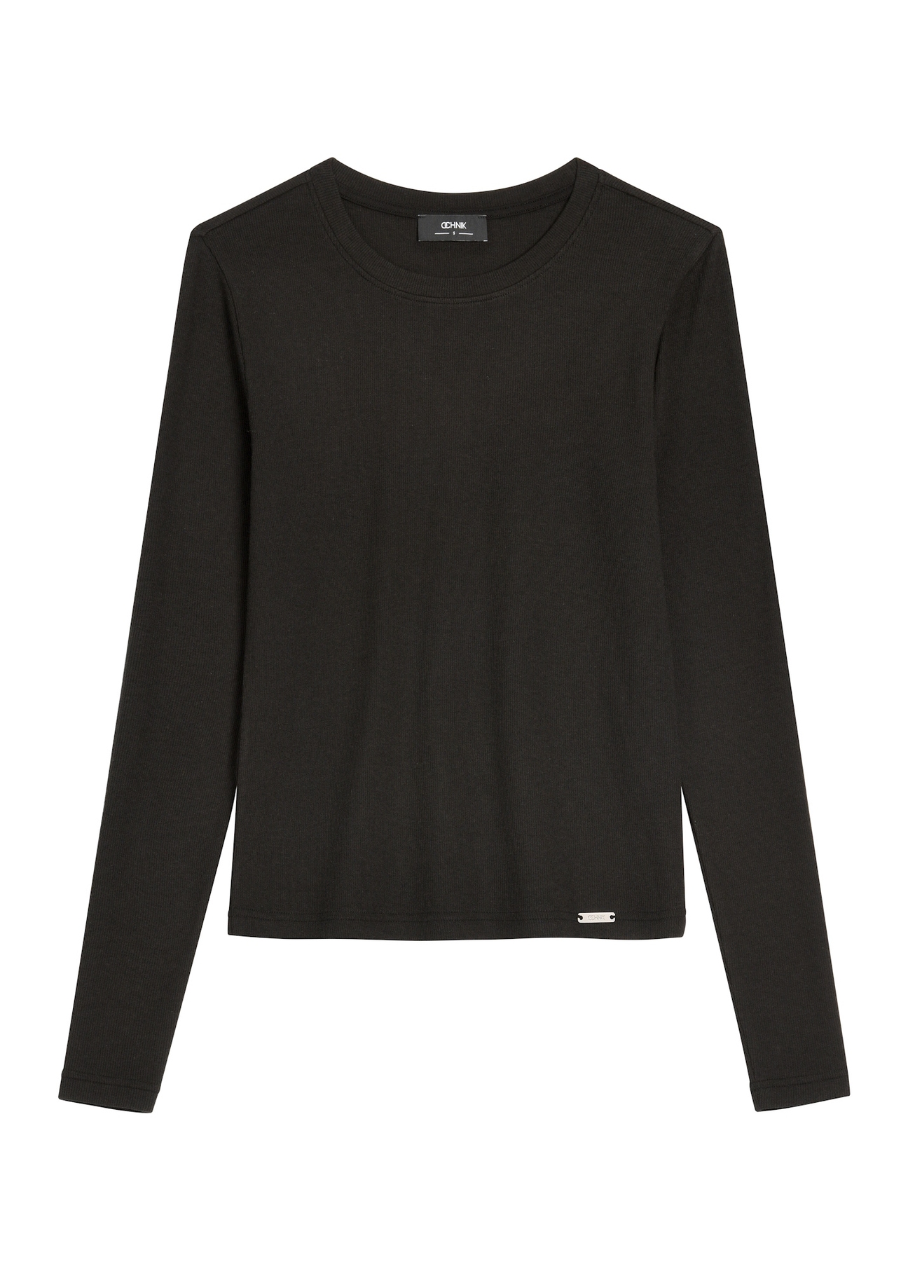 Black ribbed women's longsleeve LSLDT-0058-99(Z26) - front product view, on white background.