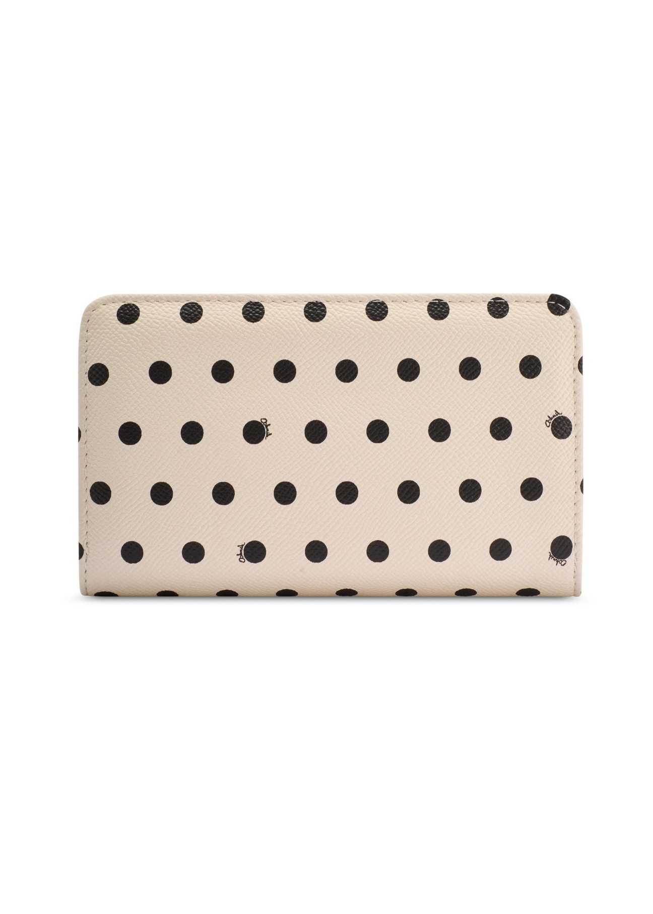Beige polka dot women's wallet POREC-0362-0P(W26) - product view from the back, on a white background.