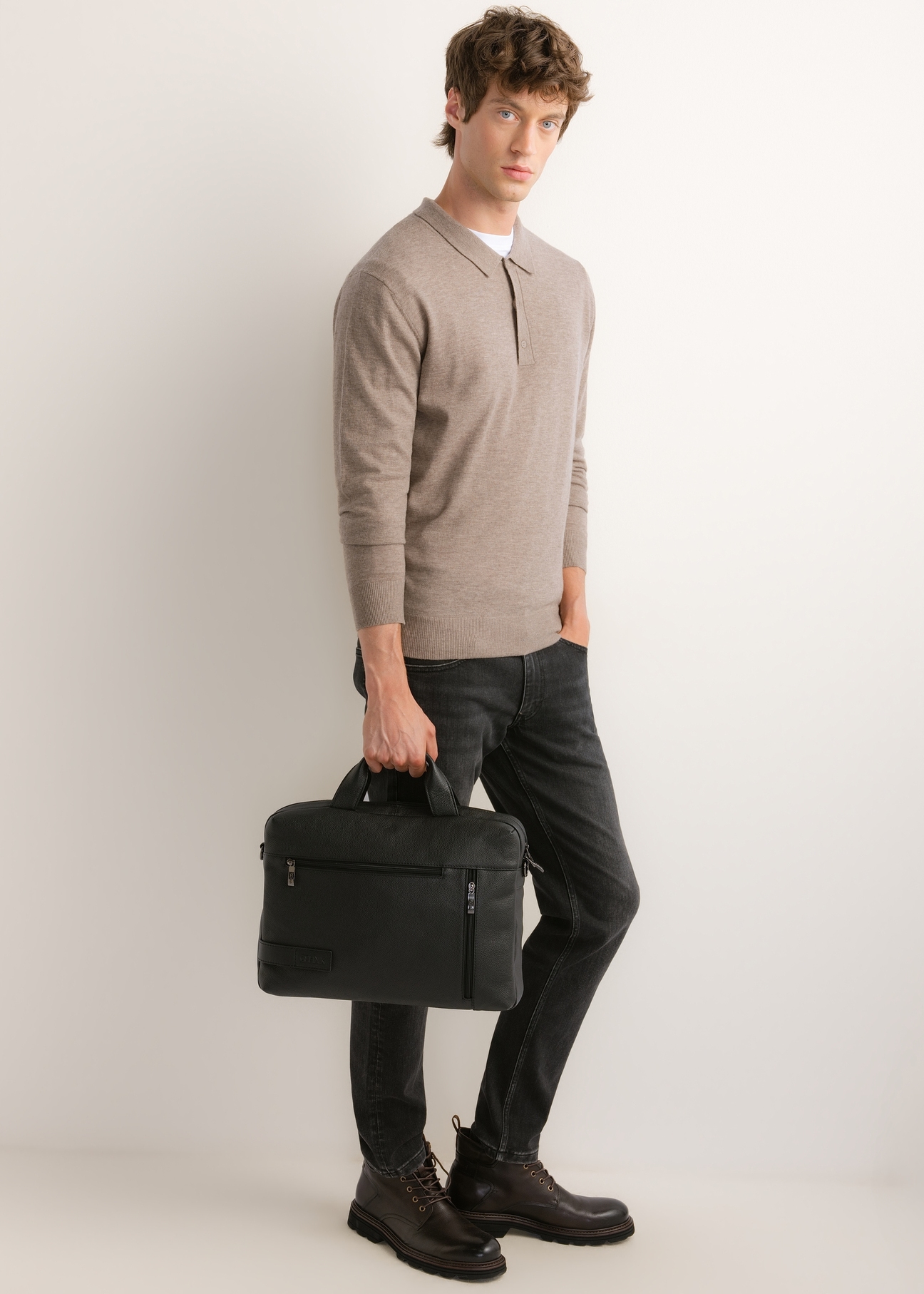 Black leather men's bag TORMS-0250B-99(Z26)