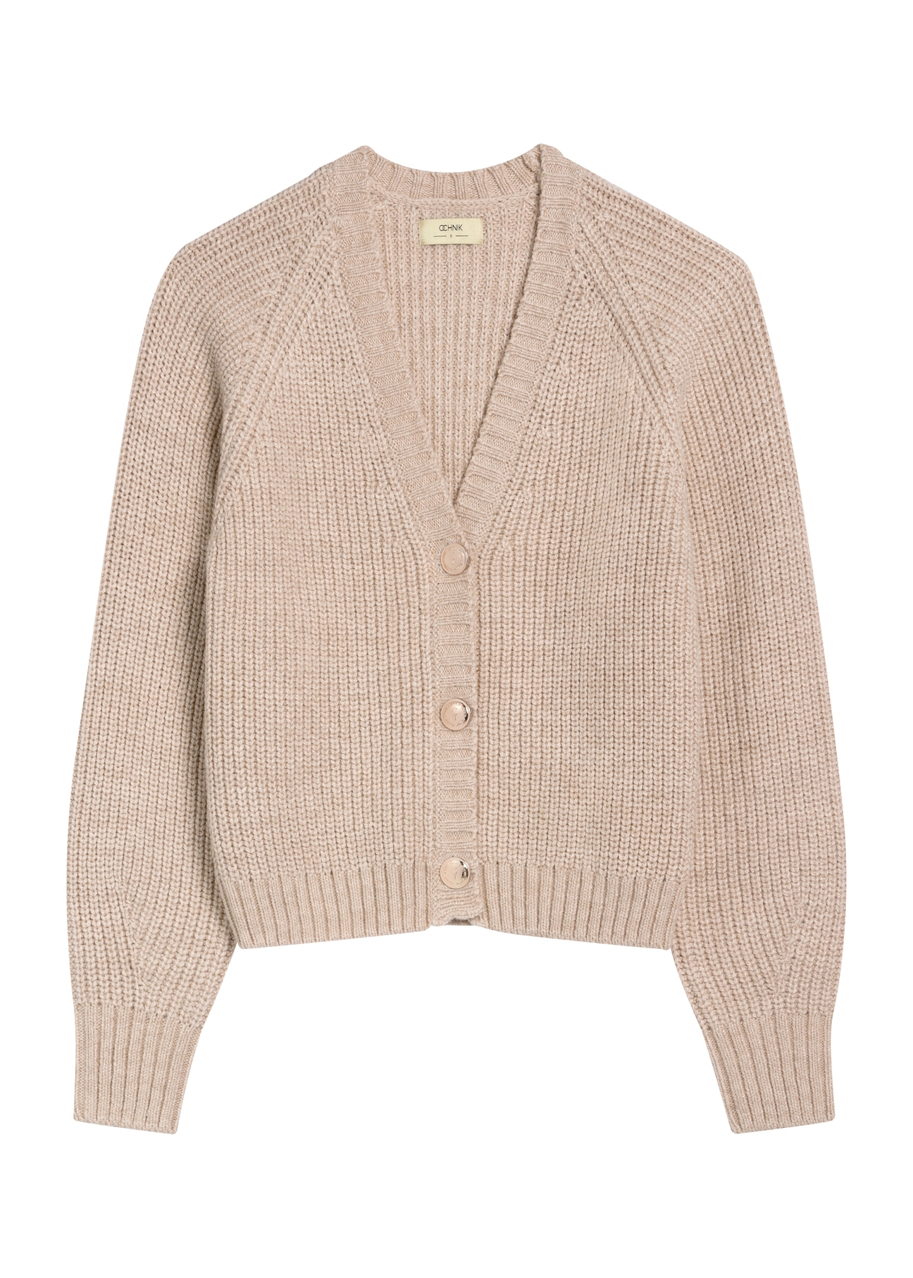 Beige women's cardigan KARDT-0036-81(Z25), product view from the front on a white background.