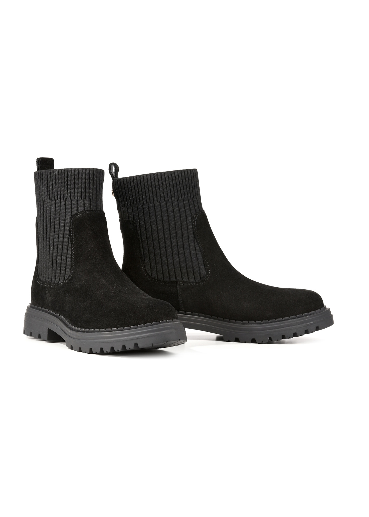 Women's black suede Chelsea boots BUTYD-1194-99(Z25), diagonal product view on a white background.