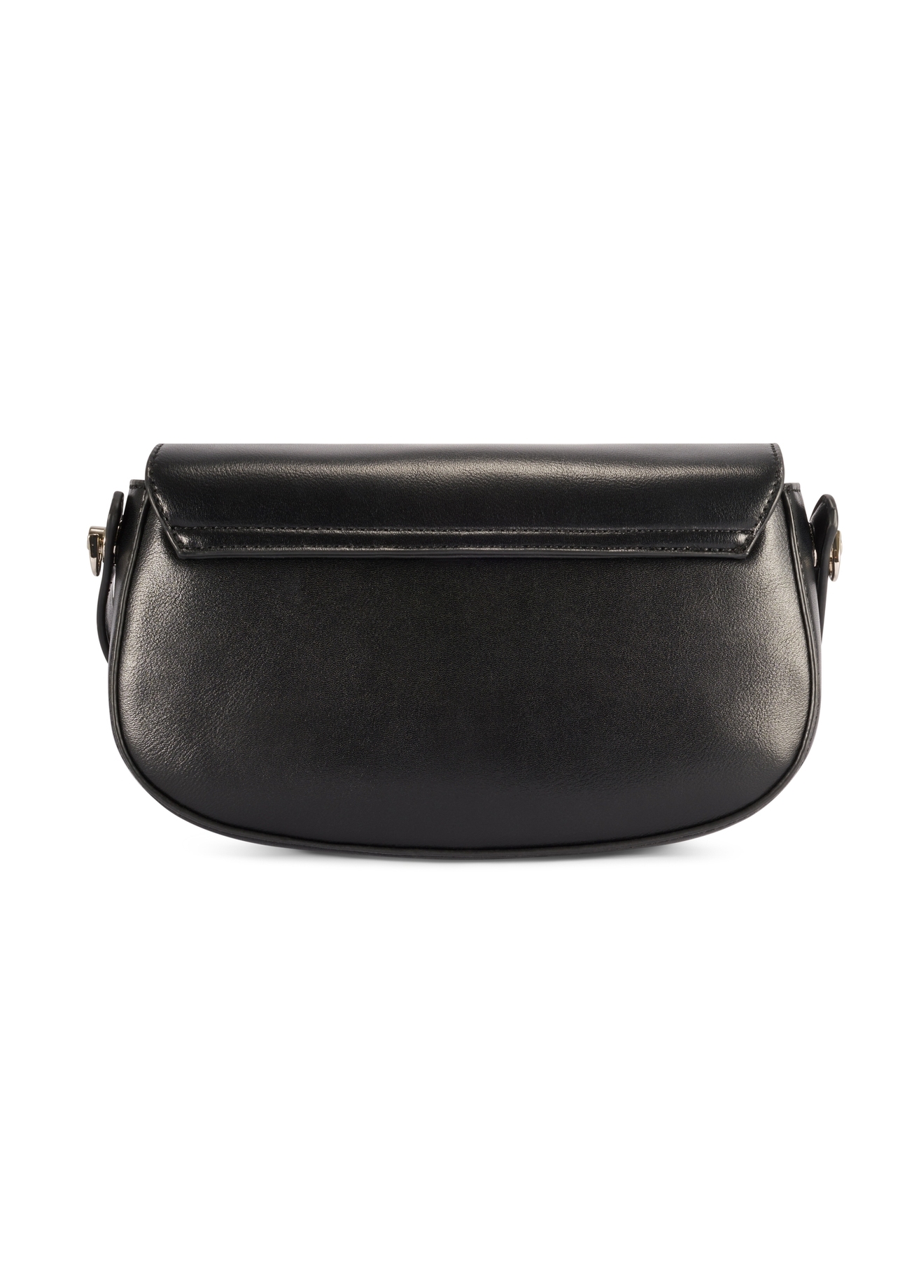 Small black women's messenger bag TOREC-1185-99(W26), product view from the back on a white background.