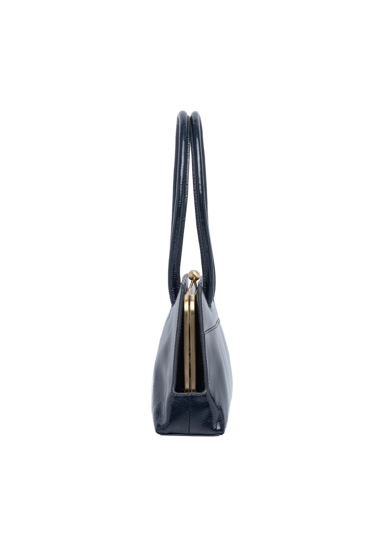 Dark navy blue small leather women's handbag TORES-1293-7EW26), side product view on white background.