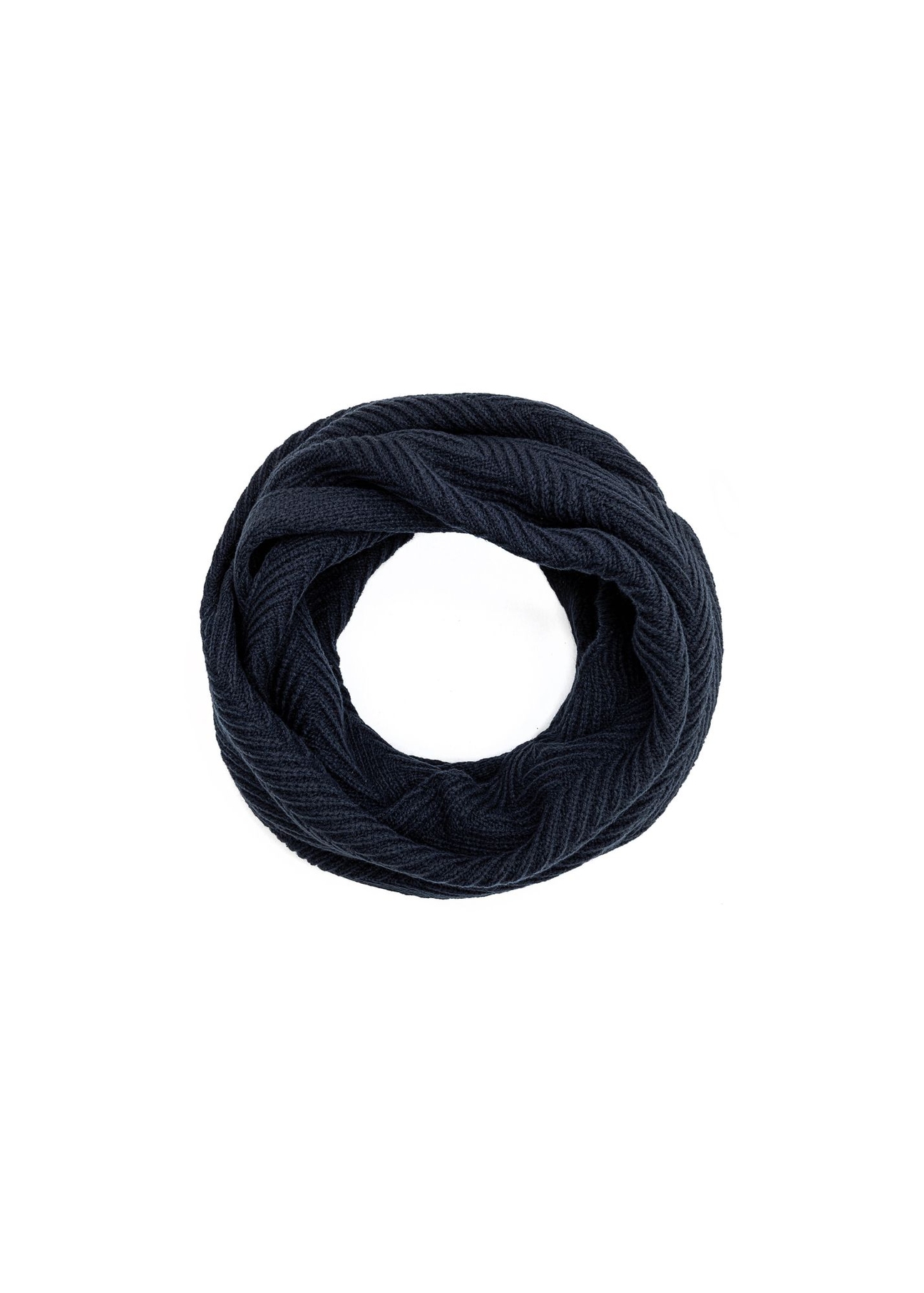 Men's scarf in navy blue SZAMT-0066-69(Z25) - product view from above on a white background.