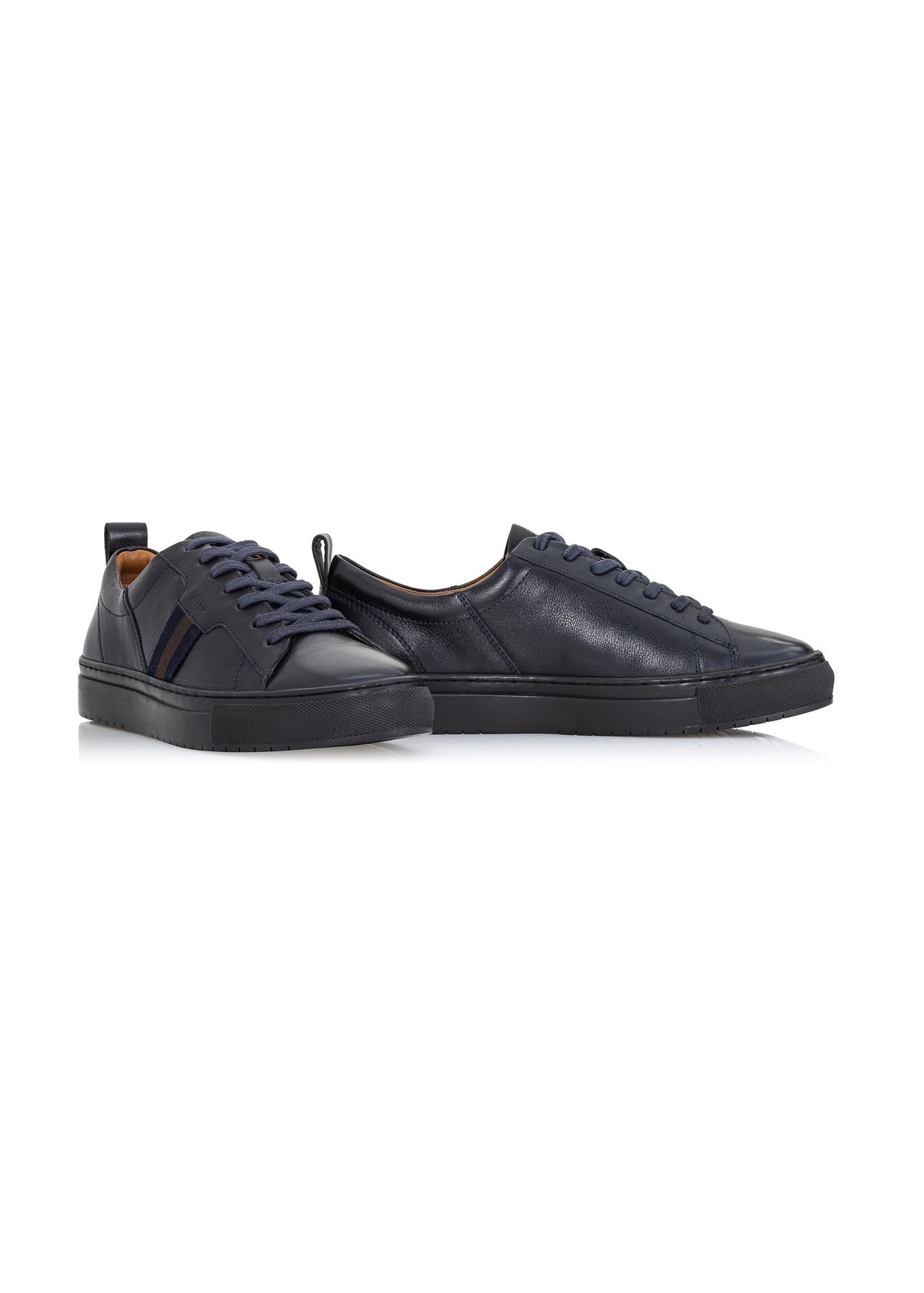Navy blue men's leather shoes BUTYM-0430A-7E(W26), diagonal product view on white background.