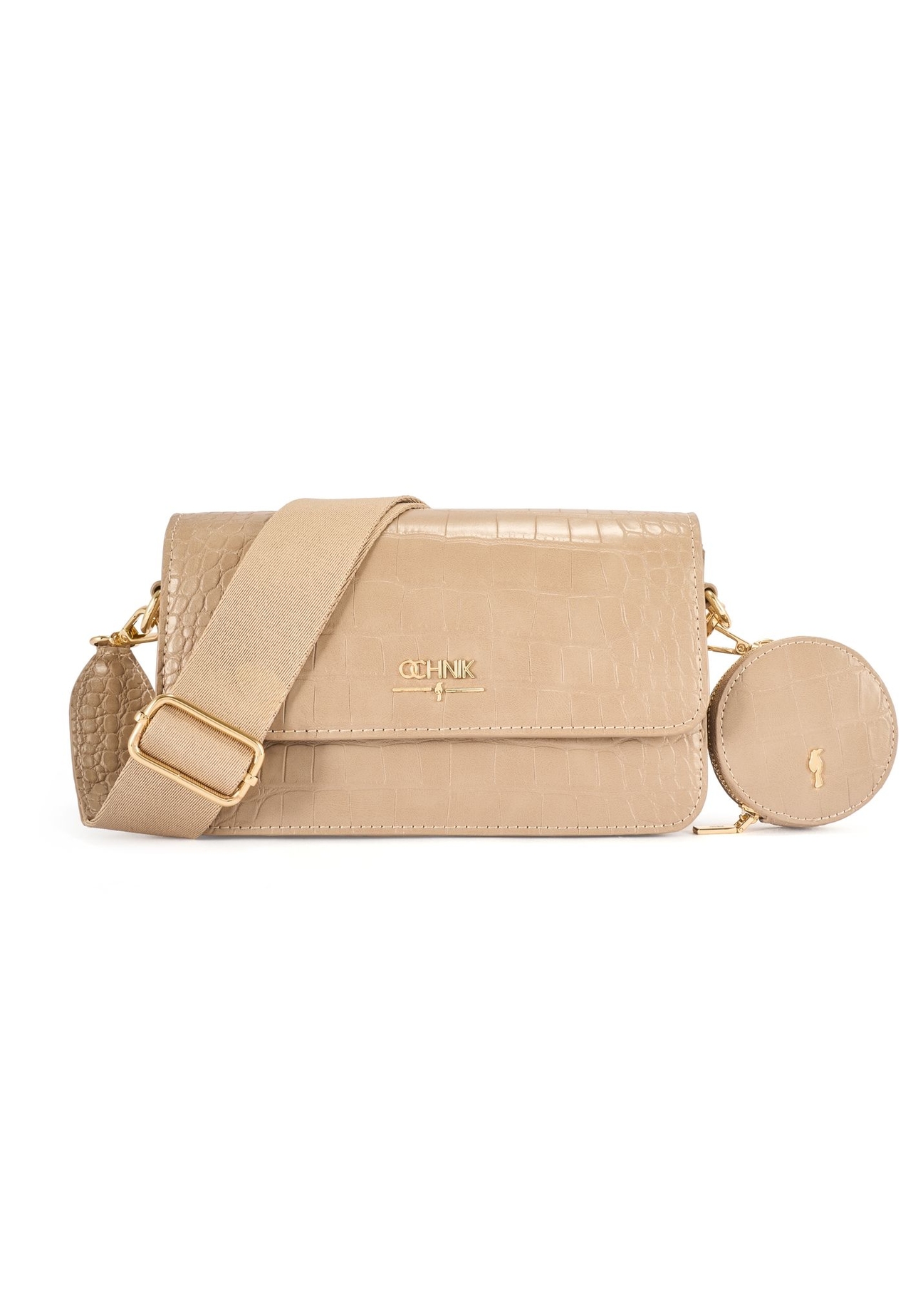 Small beige women's croco handbag TOREC-1171-1B(W26) - front product view, on white background.