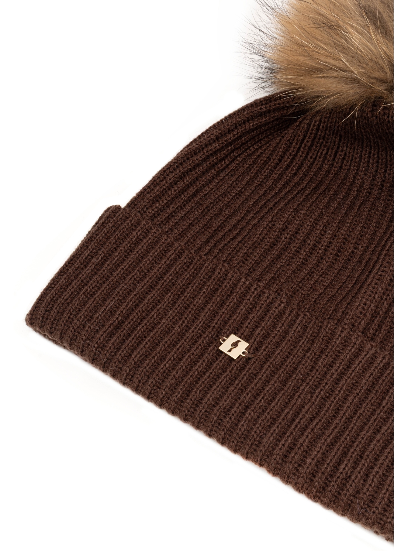Brown woolen women's hat with pompom CZADT-0052A-1H(Z26)