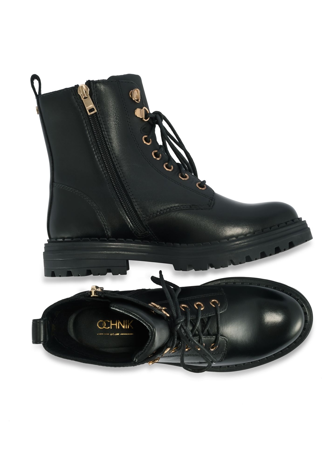 Black leather women's ankle boots BUTYD-1015A-99(Z25) - top view of the product on a white background.