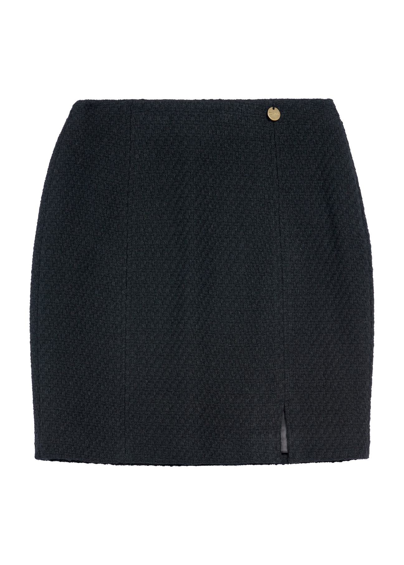 Black women's mini skirt SPCDT-0115-99(Z25), product view from the front on a white background.