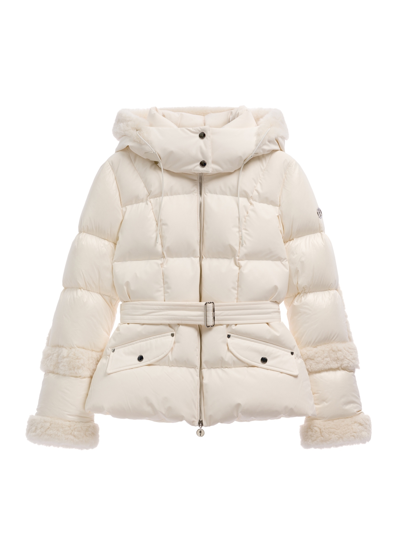 Light beige women's winter jacket KURDT-0705-1A(Z26) - front product view, on white background.