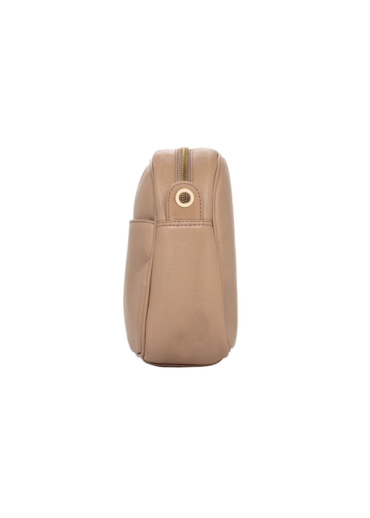 Beige leather women's shoulder bag TORES-0806F-1B(W26) - side view of the product, on a white background.