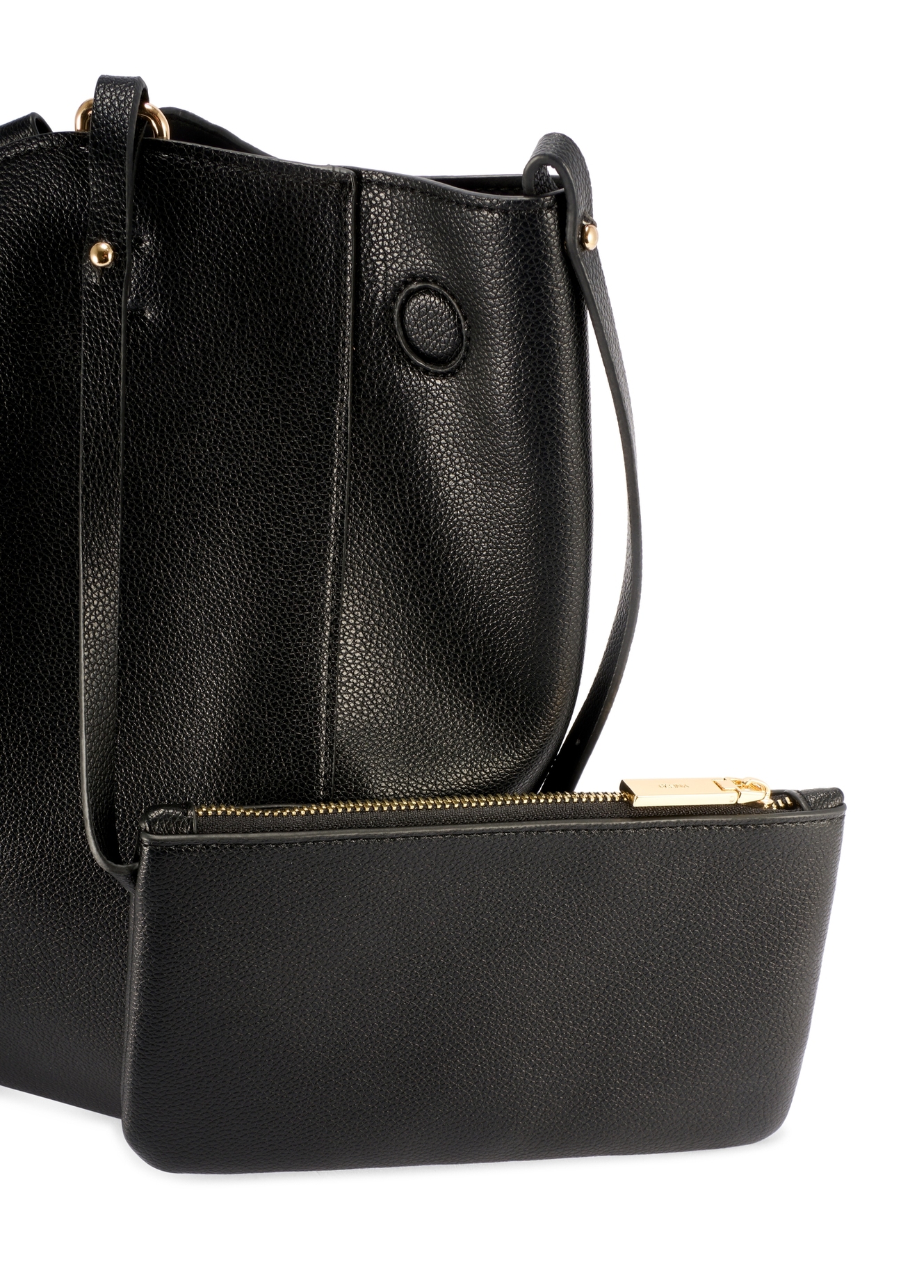 Large black shopper bag TOREC-1201-99(W26), view of the cosmetic bag on a white background.