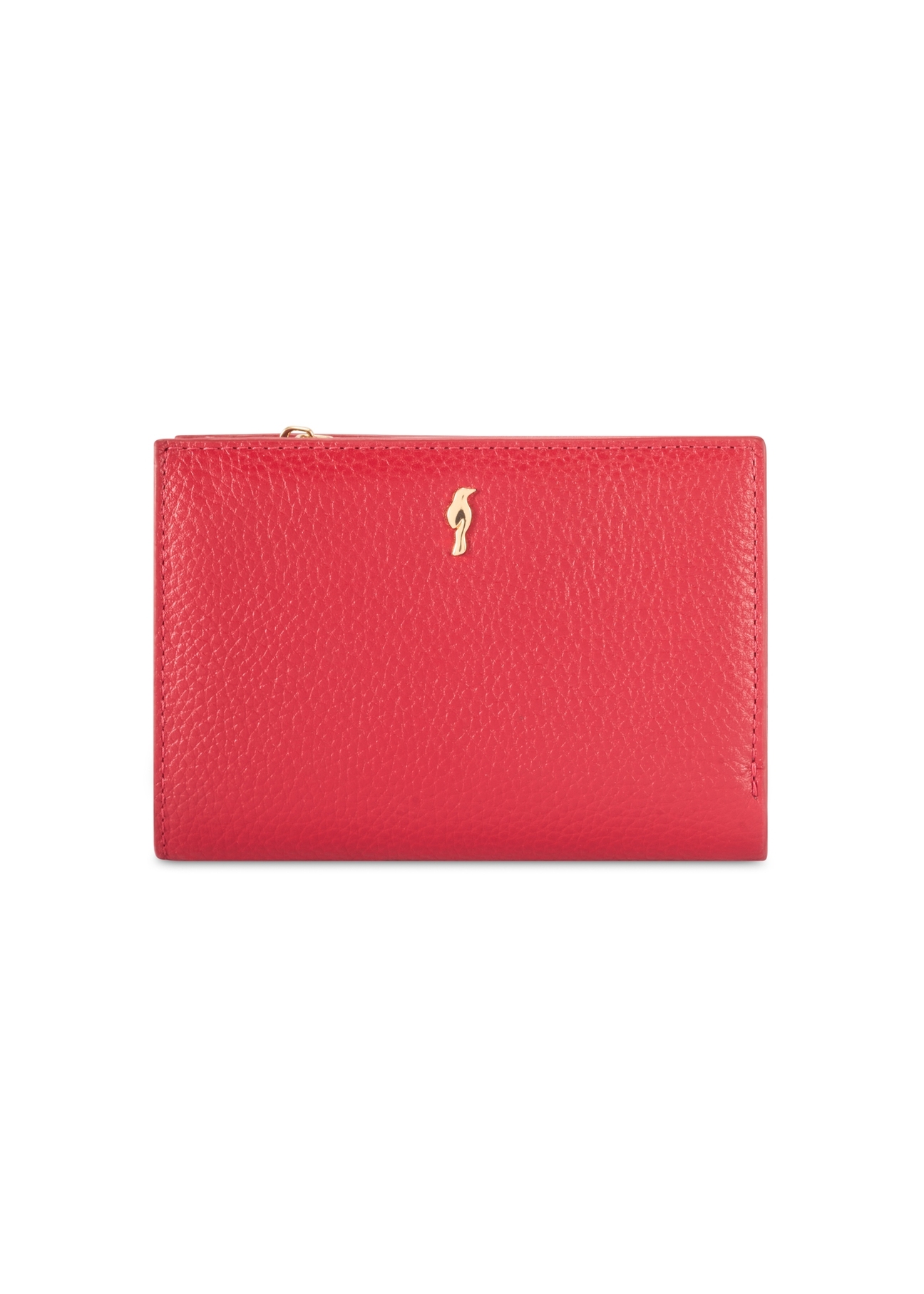Red leather women's wallet PORES-0980R-4B(W26), front product view on white background.