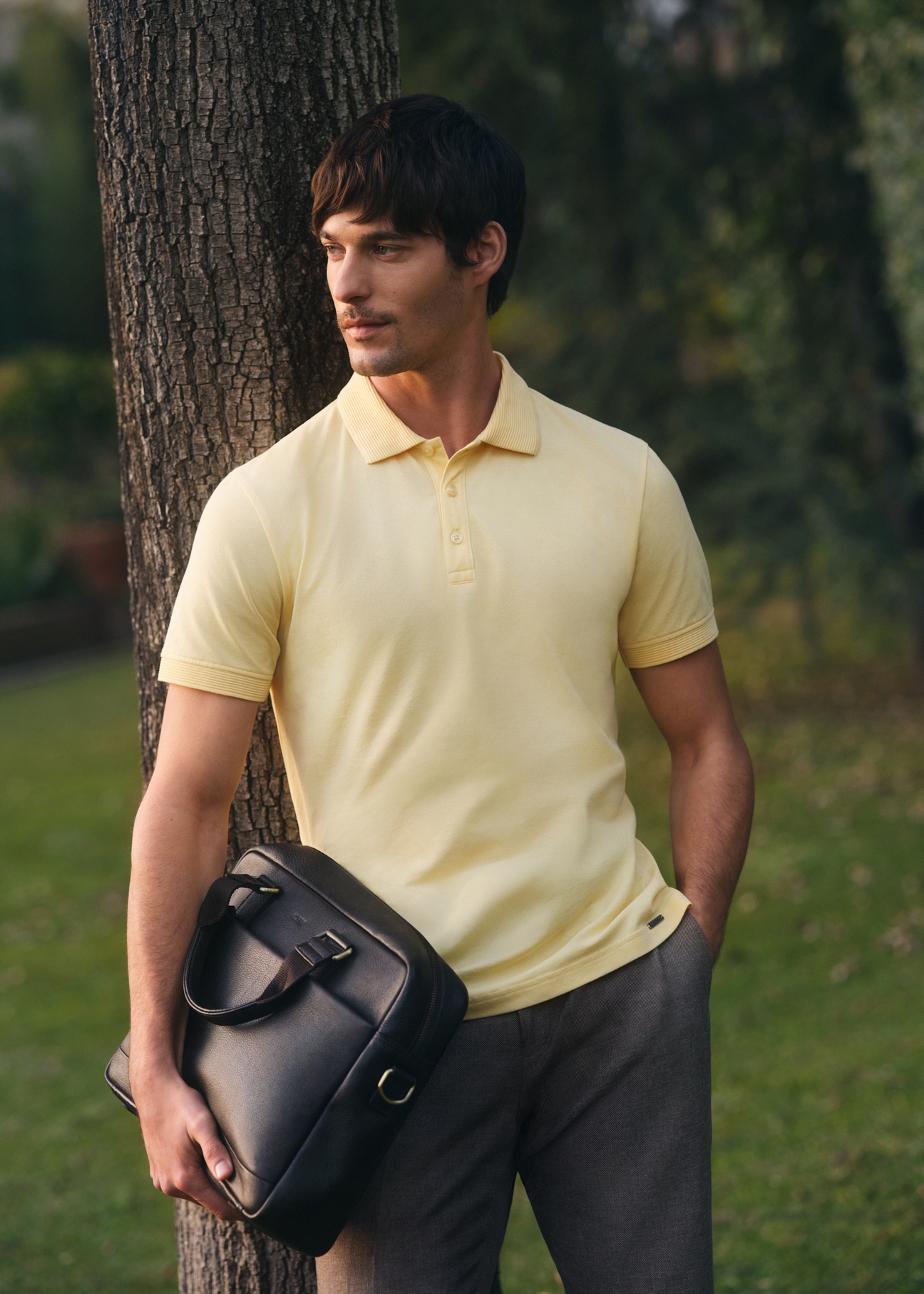 Men's yellow polo shirt POLMT-0089-2B(W26)