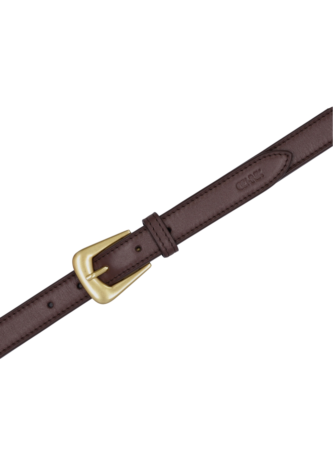 Brown leather women's belt PASDS-0348-1H(Z26), product view from above on white background.