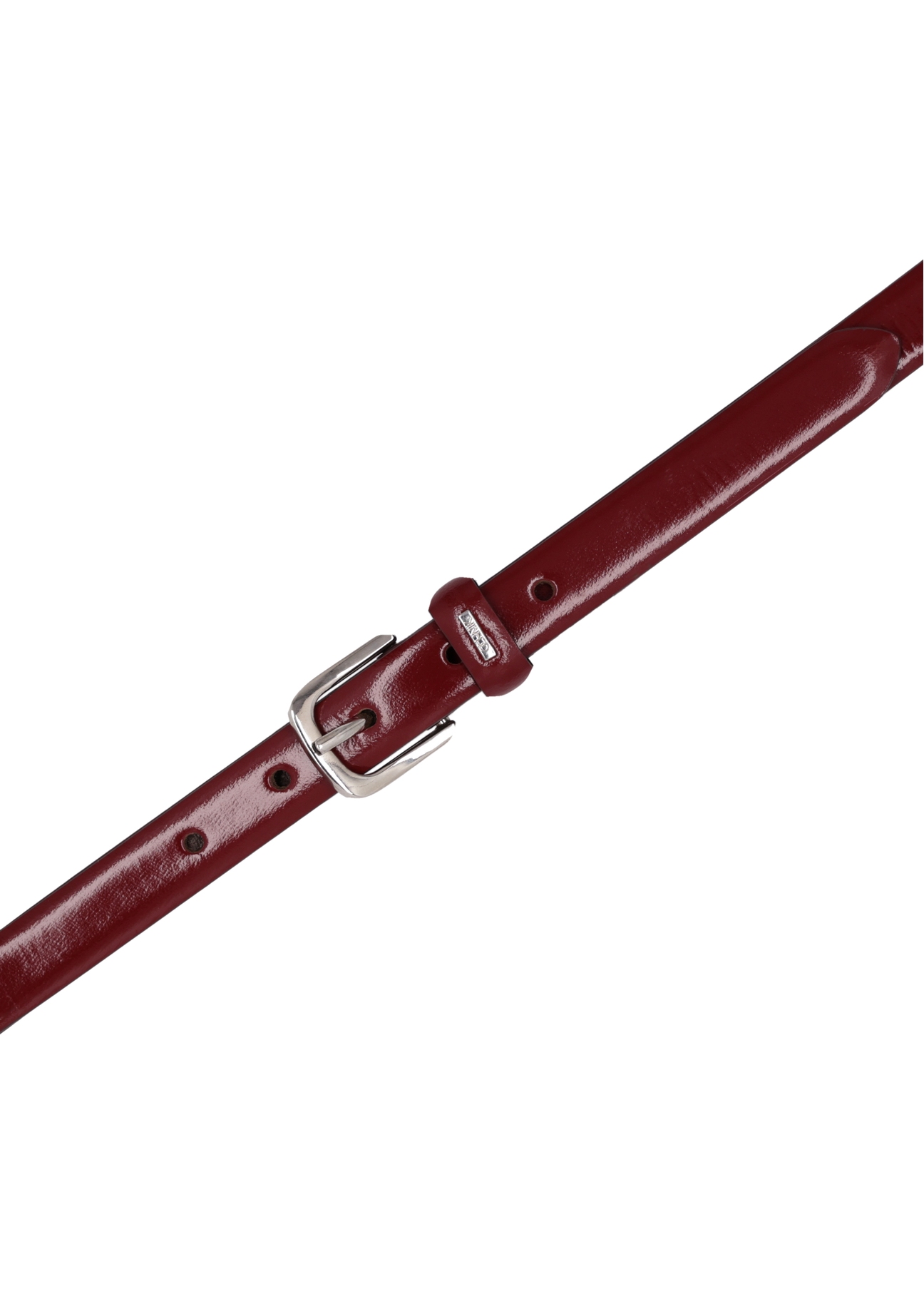 Dark red leather women's belt PASDS-0300-4C(Z26), product view from above on white background.