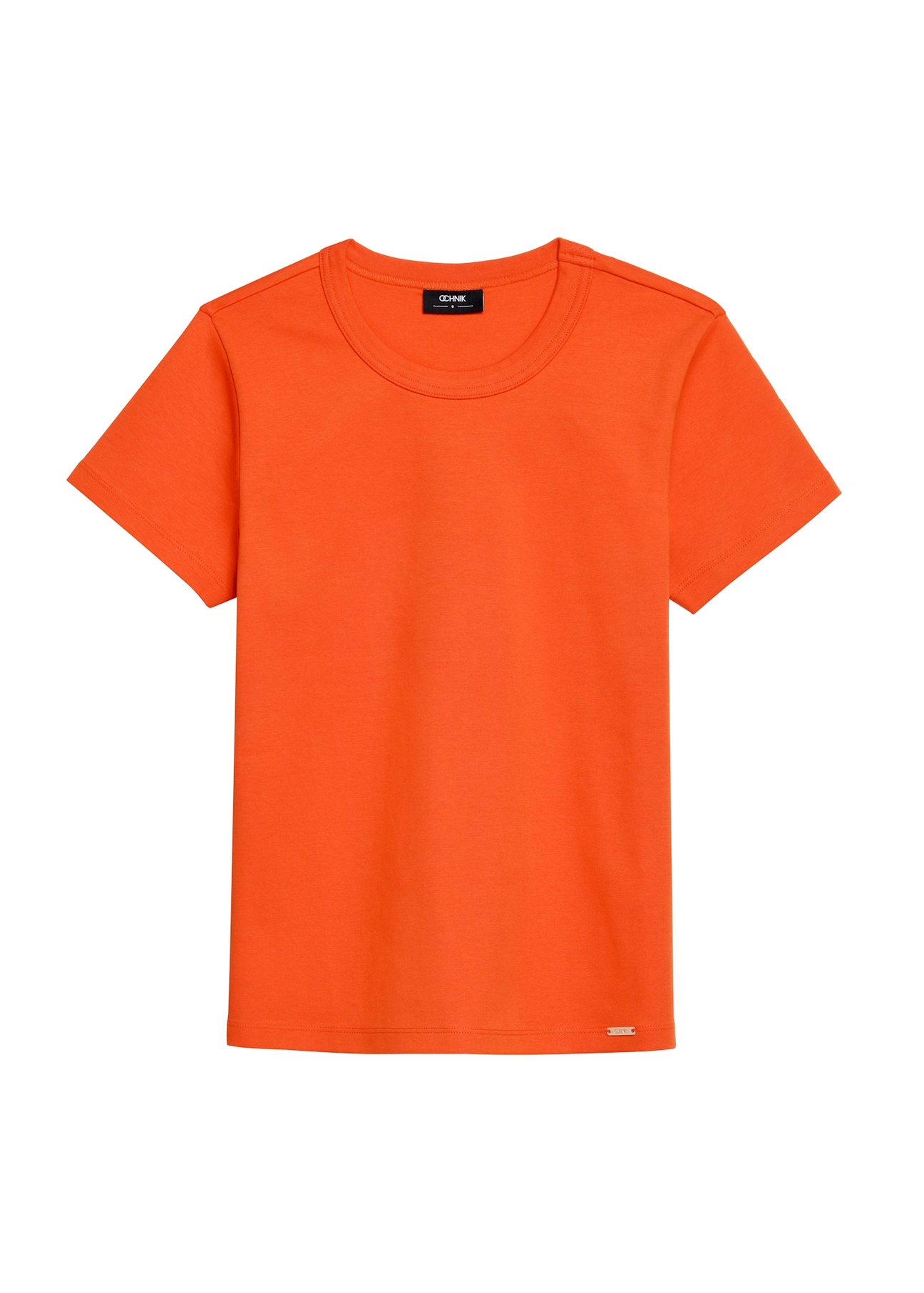 Orange cotton women's T-shirt TSHDT-0144-30(Z25), product visible from the front, on white background.