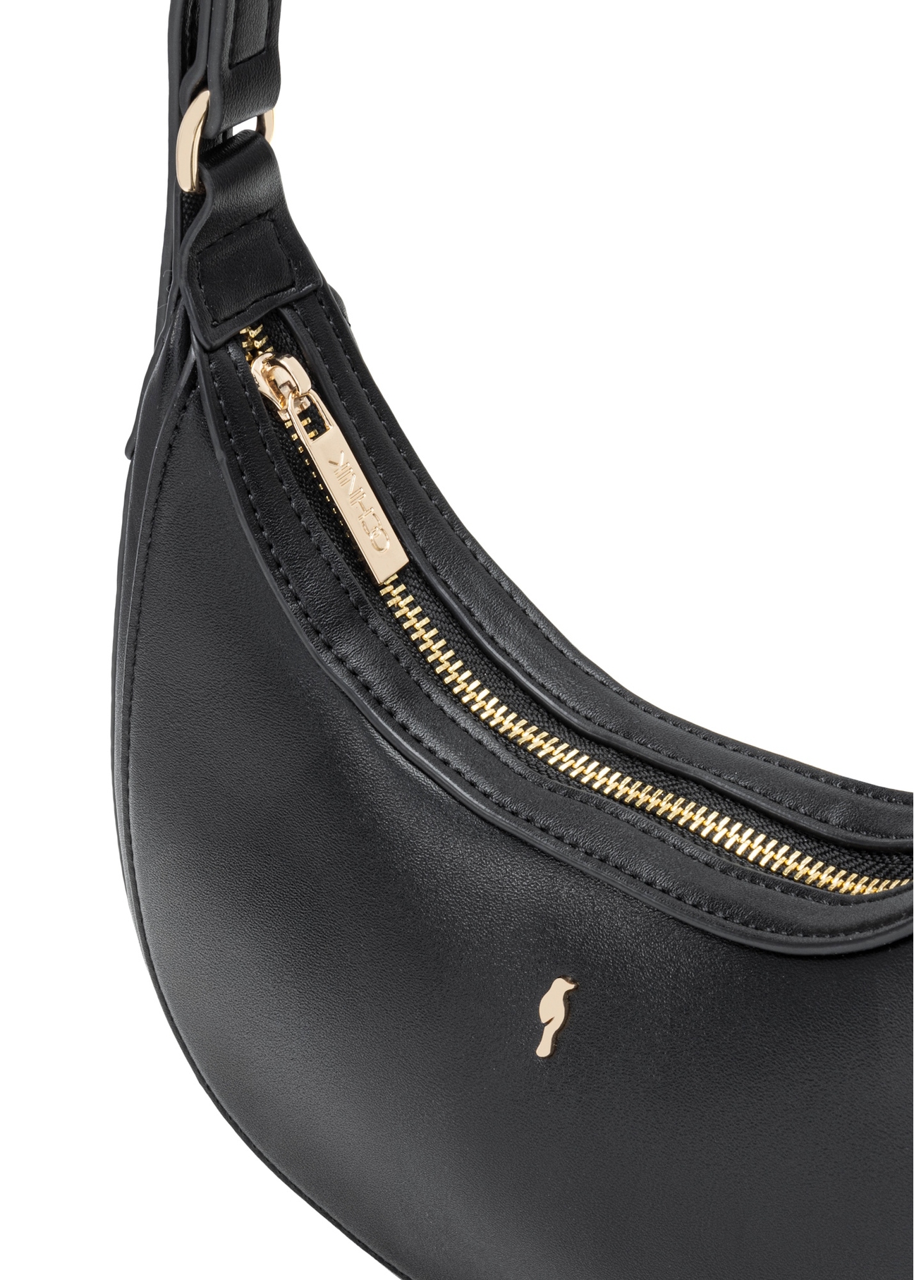 Black small hobo bag TOREC-1136-99(W26), close-up of product detail on white background.