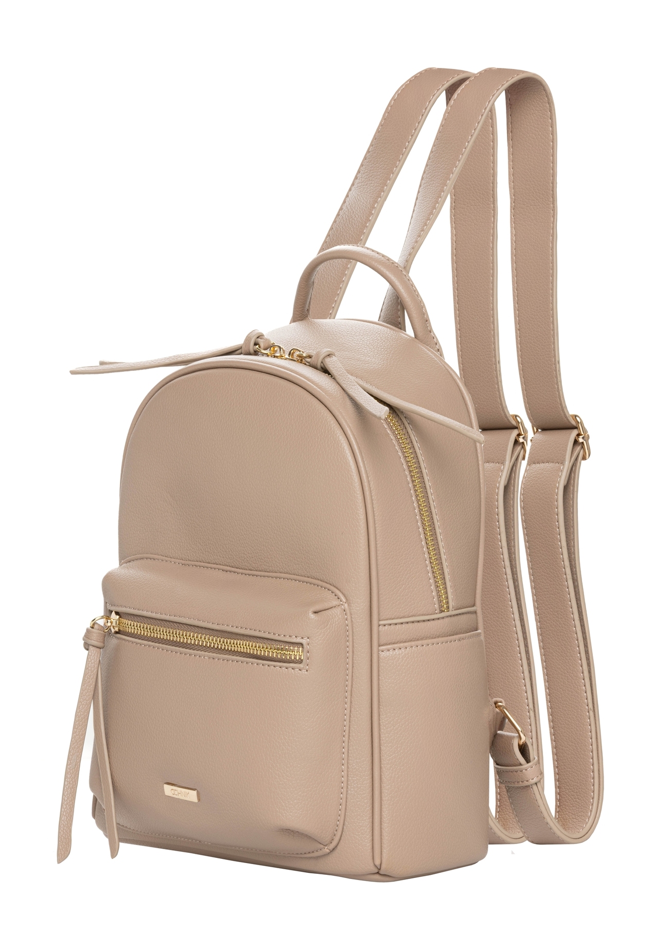 Beige small women's backpack TOREC-1256-1B(Z26). Side view diagonally on a white background.